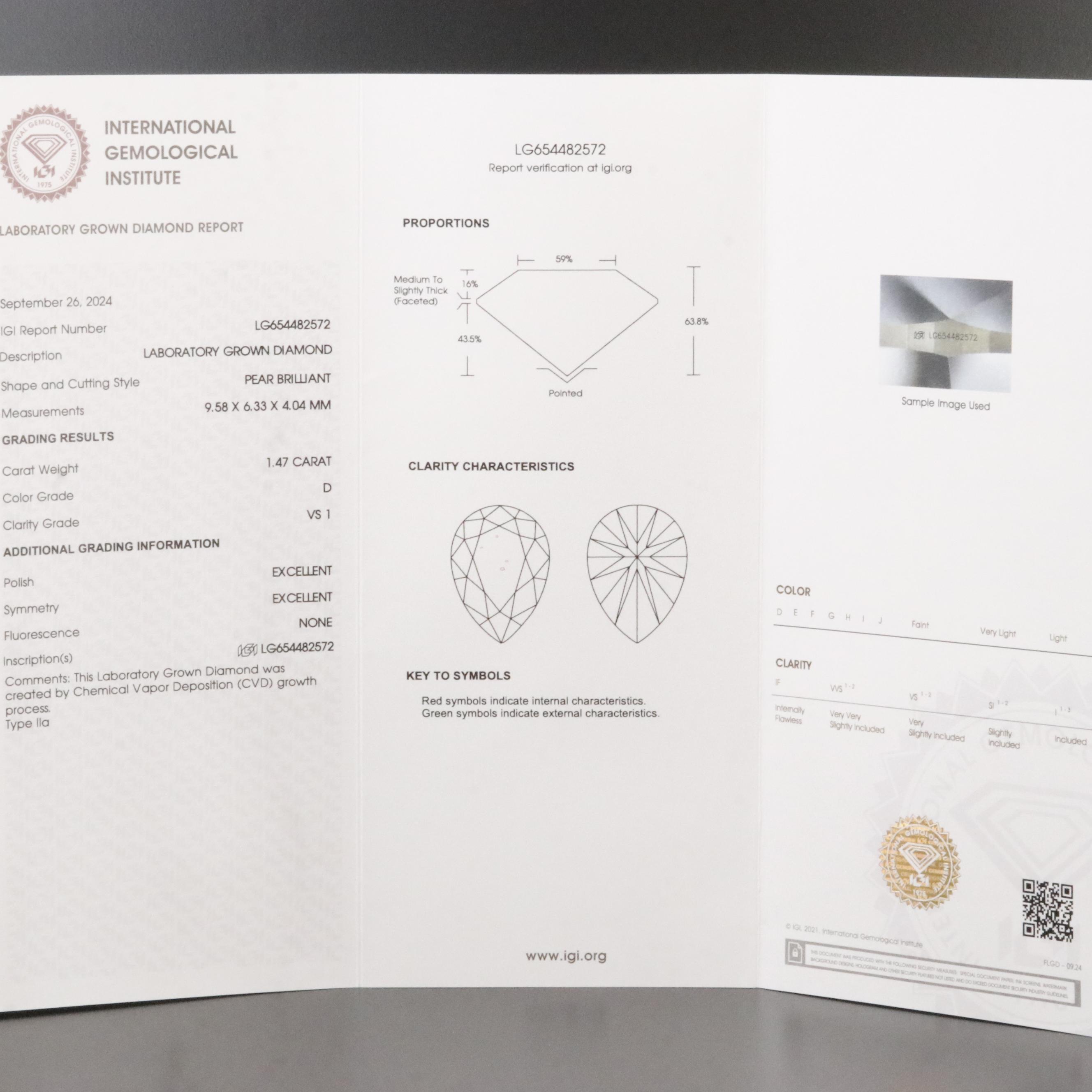 Loose 1.47 CT Lab Grown Diamond with IGI Report