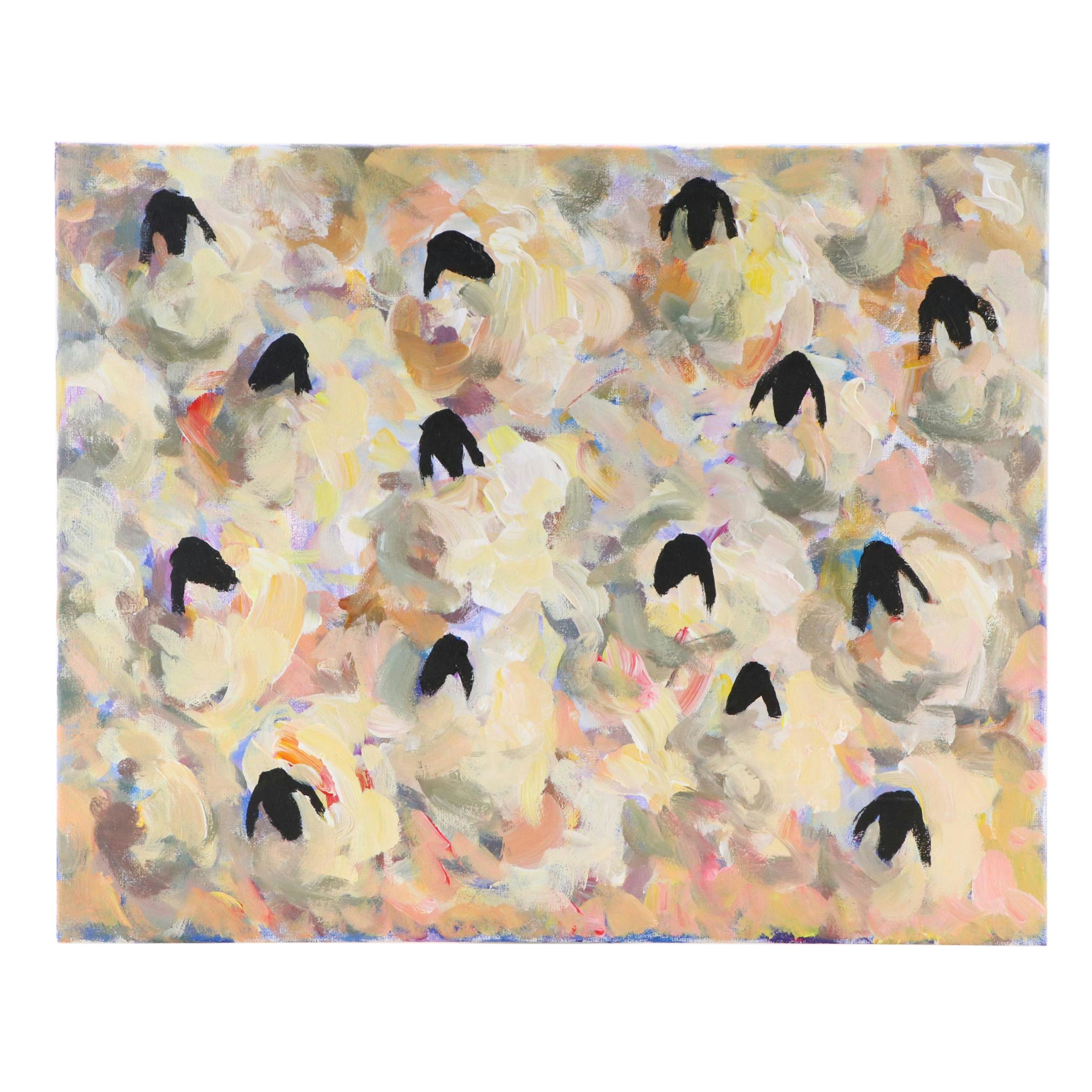 Elle Raines Abstract Acrylic Painting "Flock of Sheep #19"