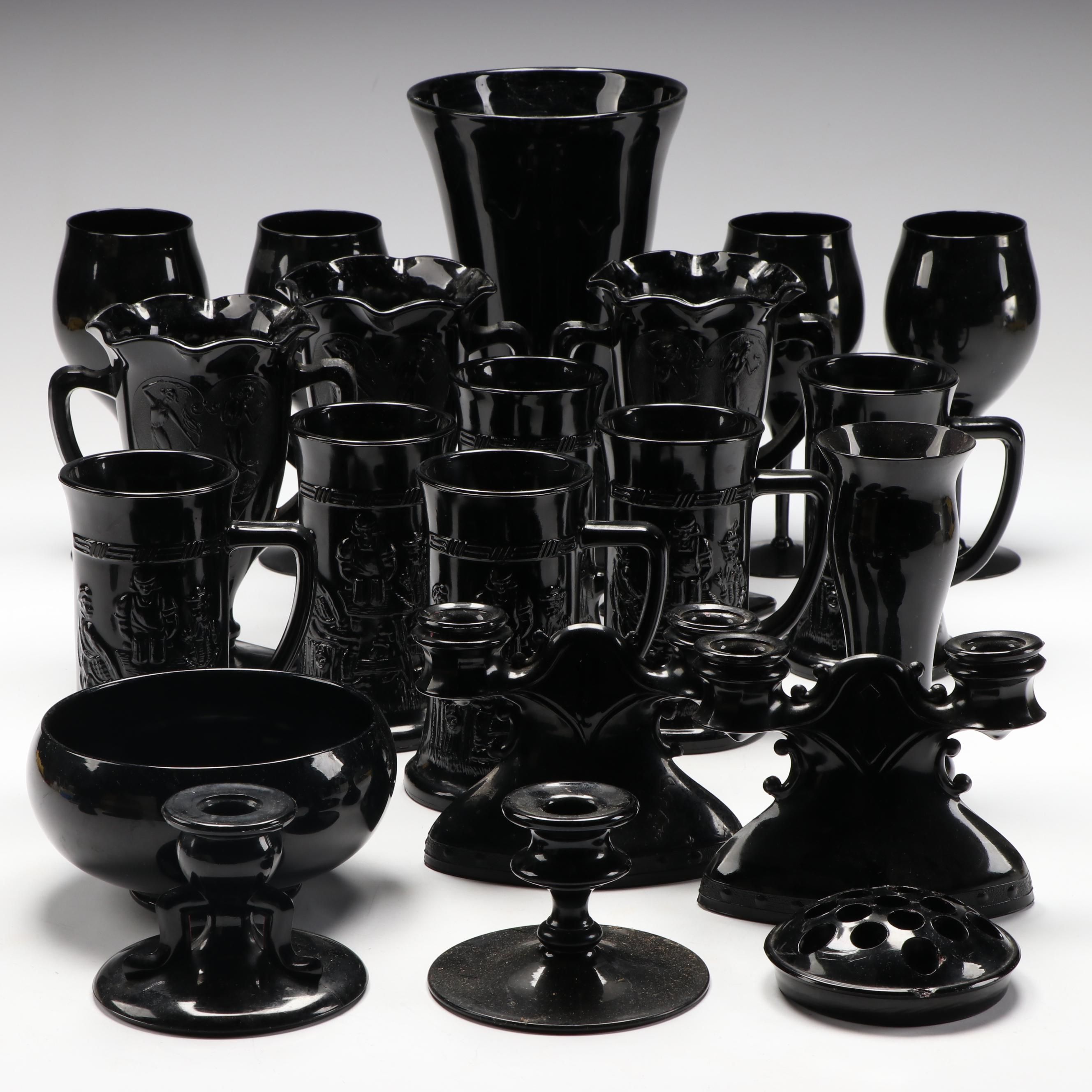 Smith "Black Amethyst" and Indiana Black Glass Vases, Stemware and More