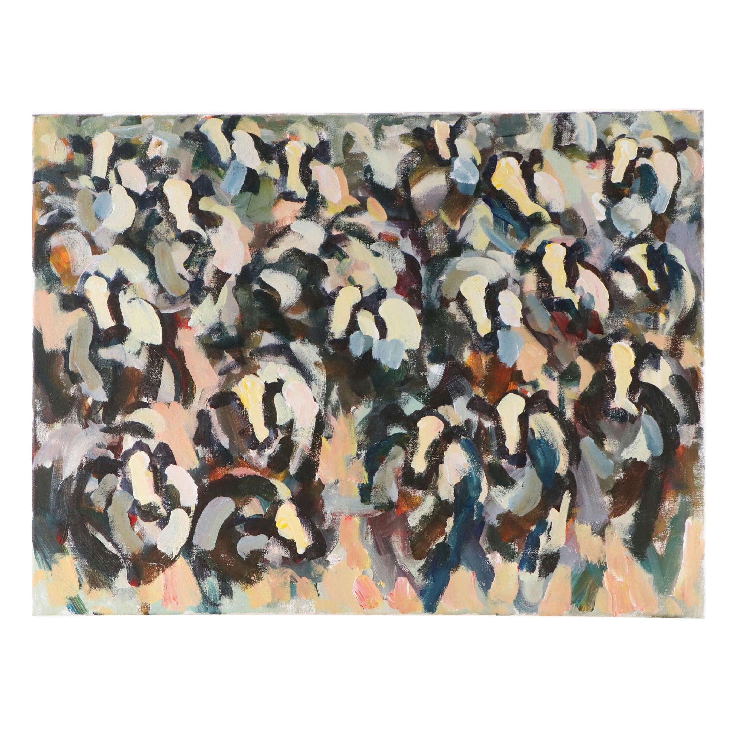 Elle Raines Abstract Acrylic Painting "Herd of Cows #3," 21st Century