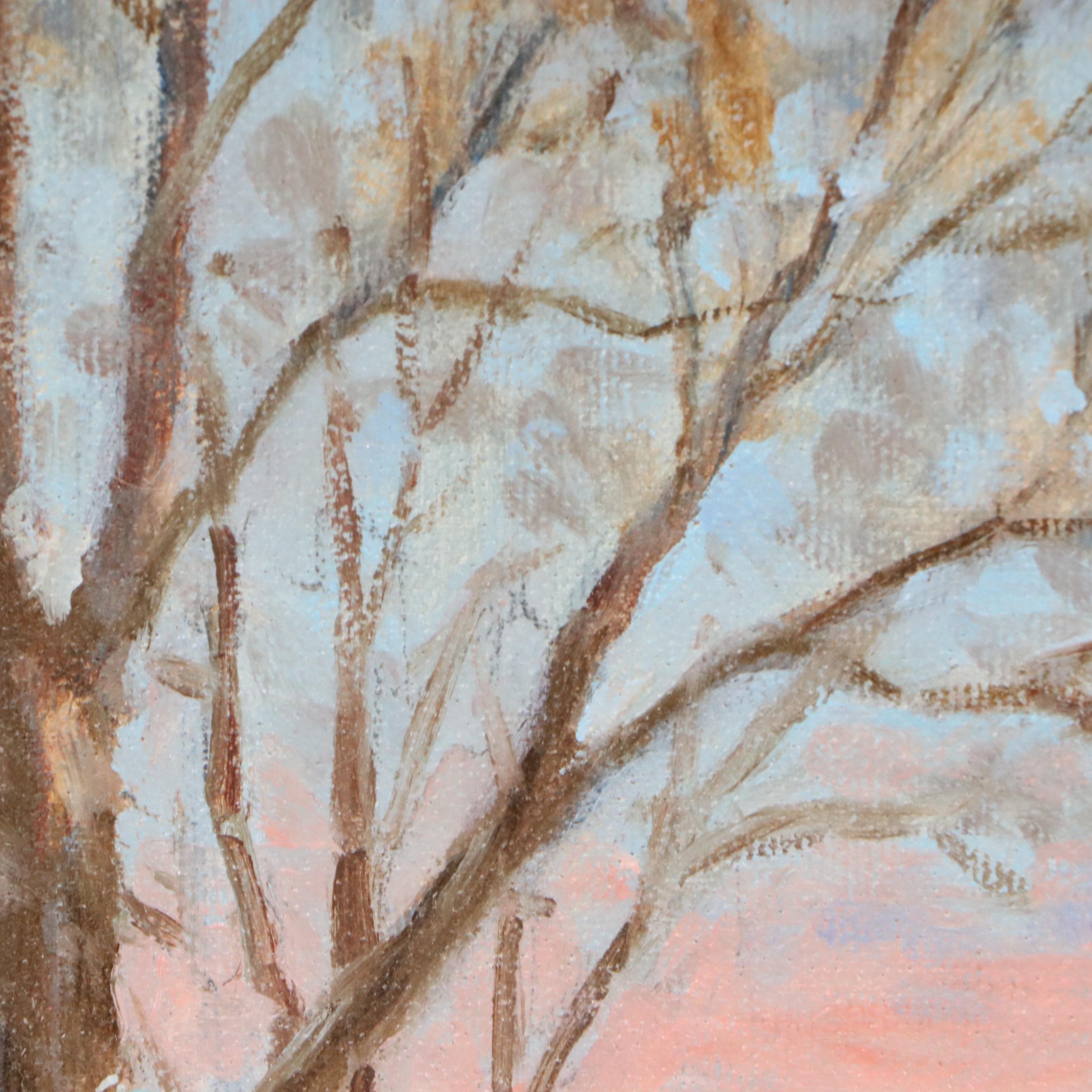 William J. Sanning Oil Painting of Winter Scene with Church, 1945