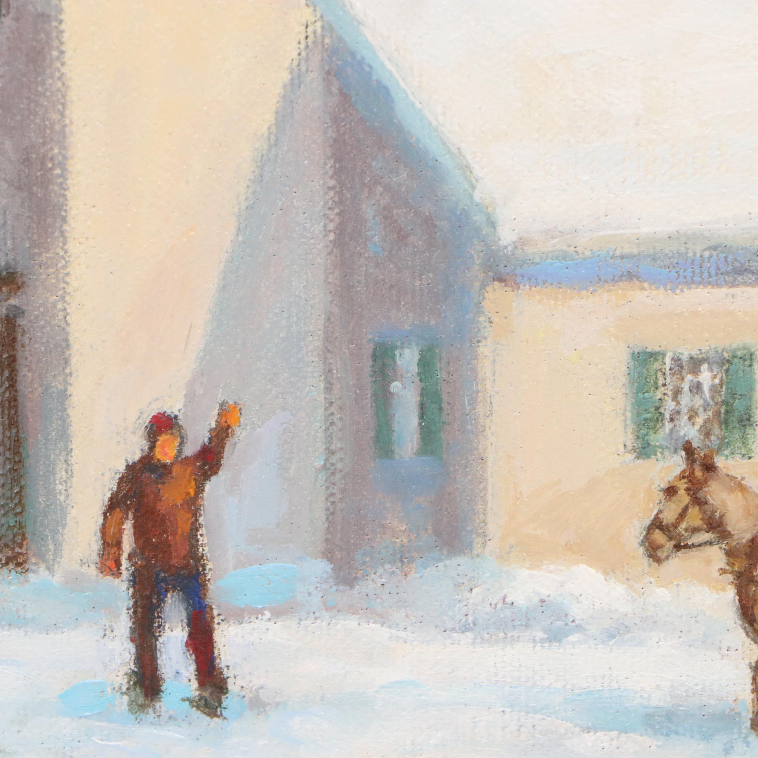 William J. Sanning Oil Painting of Winter Scene with Church, 1945