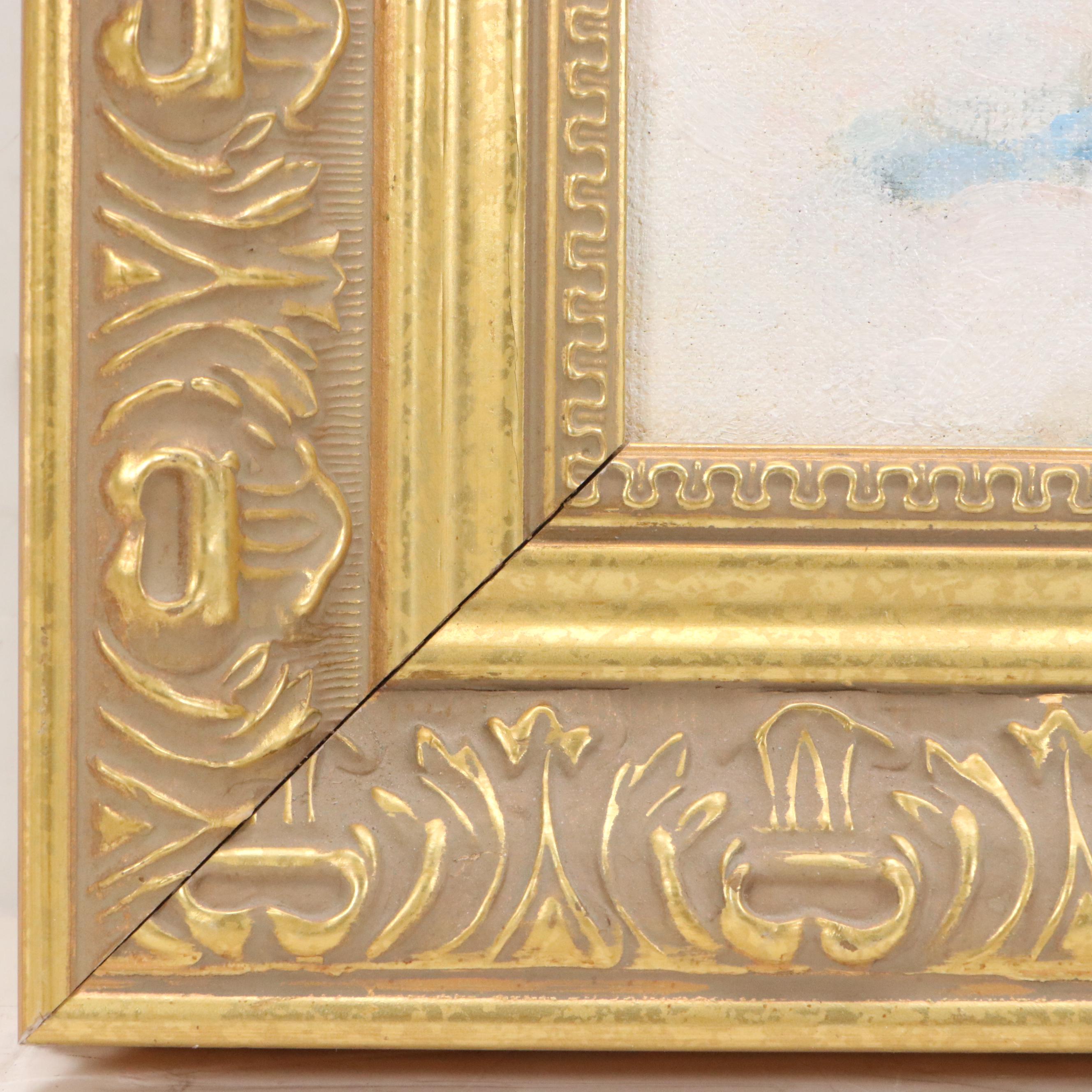 William J. Sanning Oil Painting of Winter Scene with Church, 1945