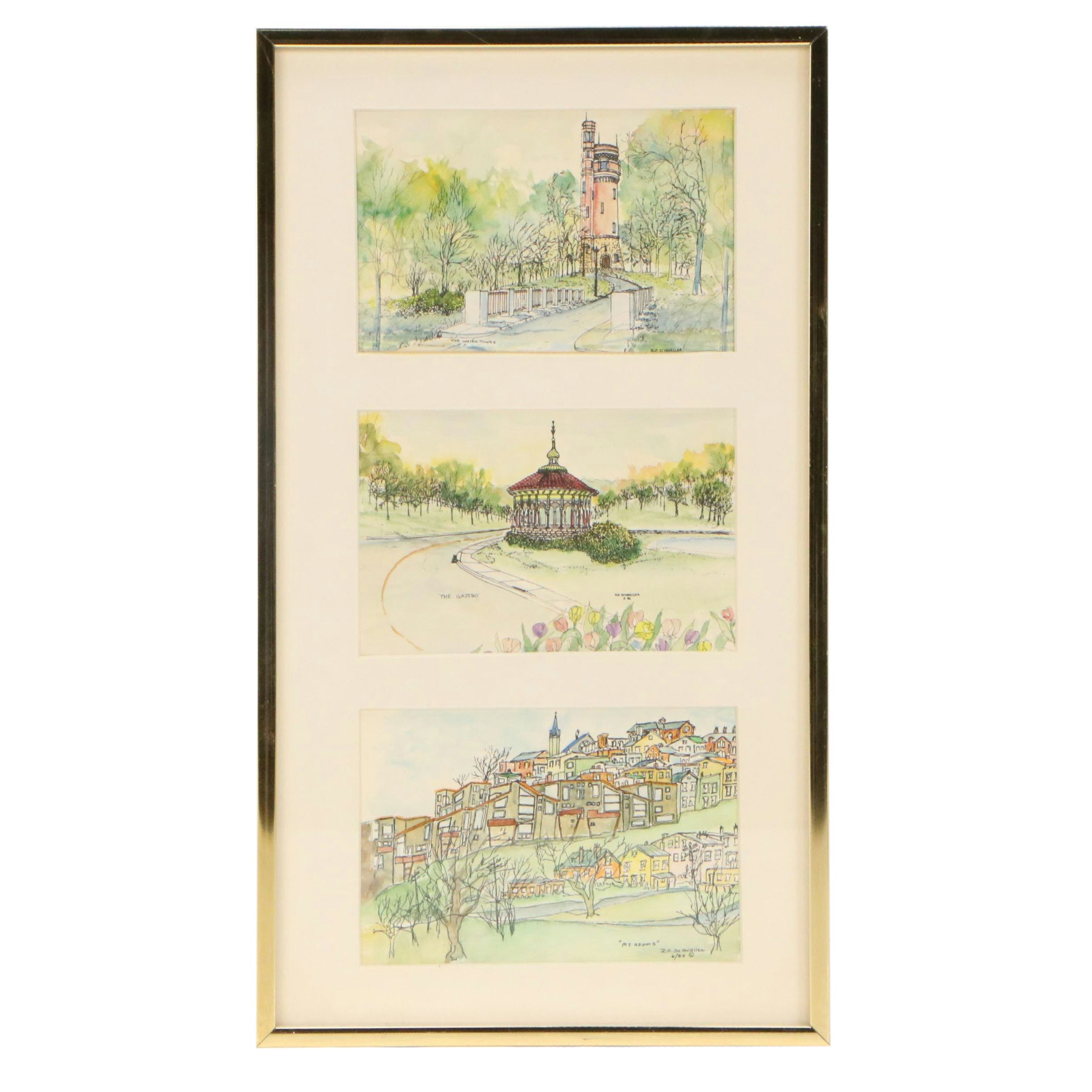 R. P. Schneller Watercolor Paintings of Cincinnati Locations, Late 20th Century