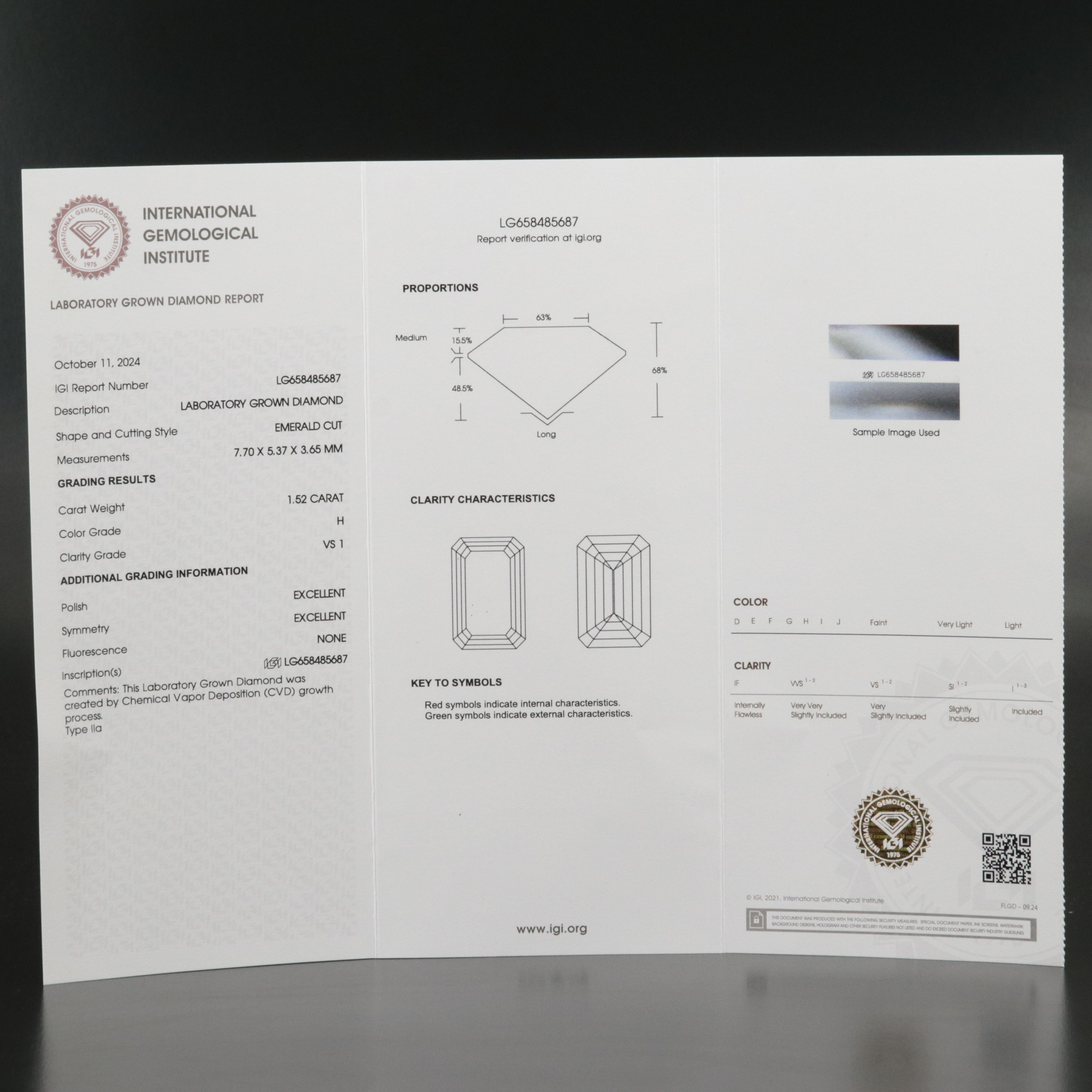 Loose 1.52 CT Lab Grown Diamond with IGI Report