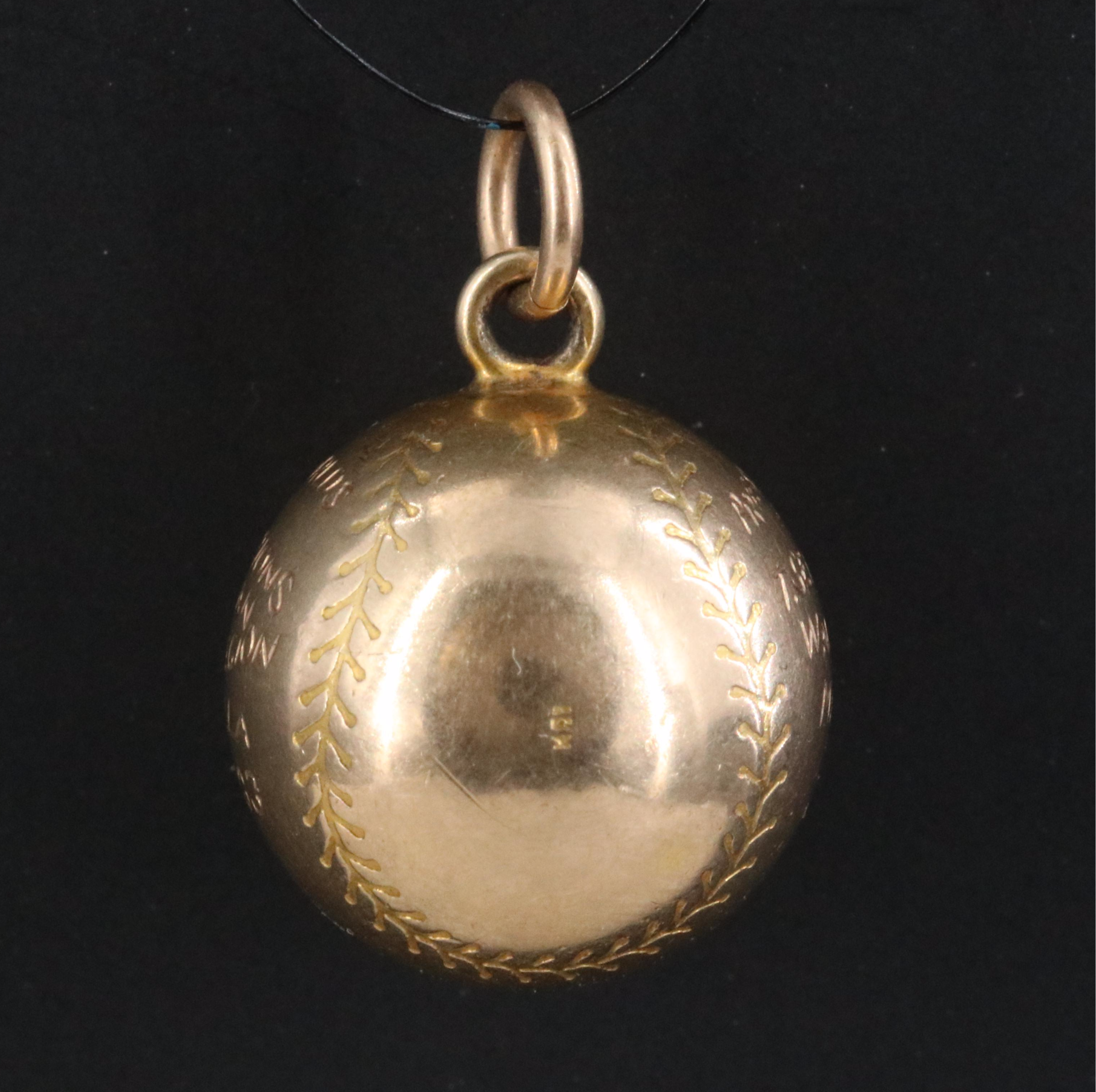 1930s 10K Baseball Charm Pendant