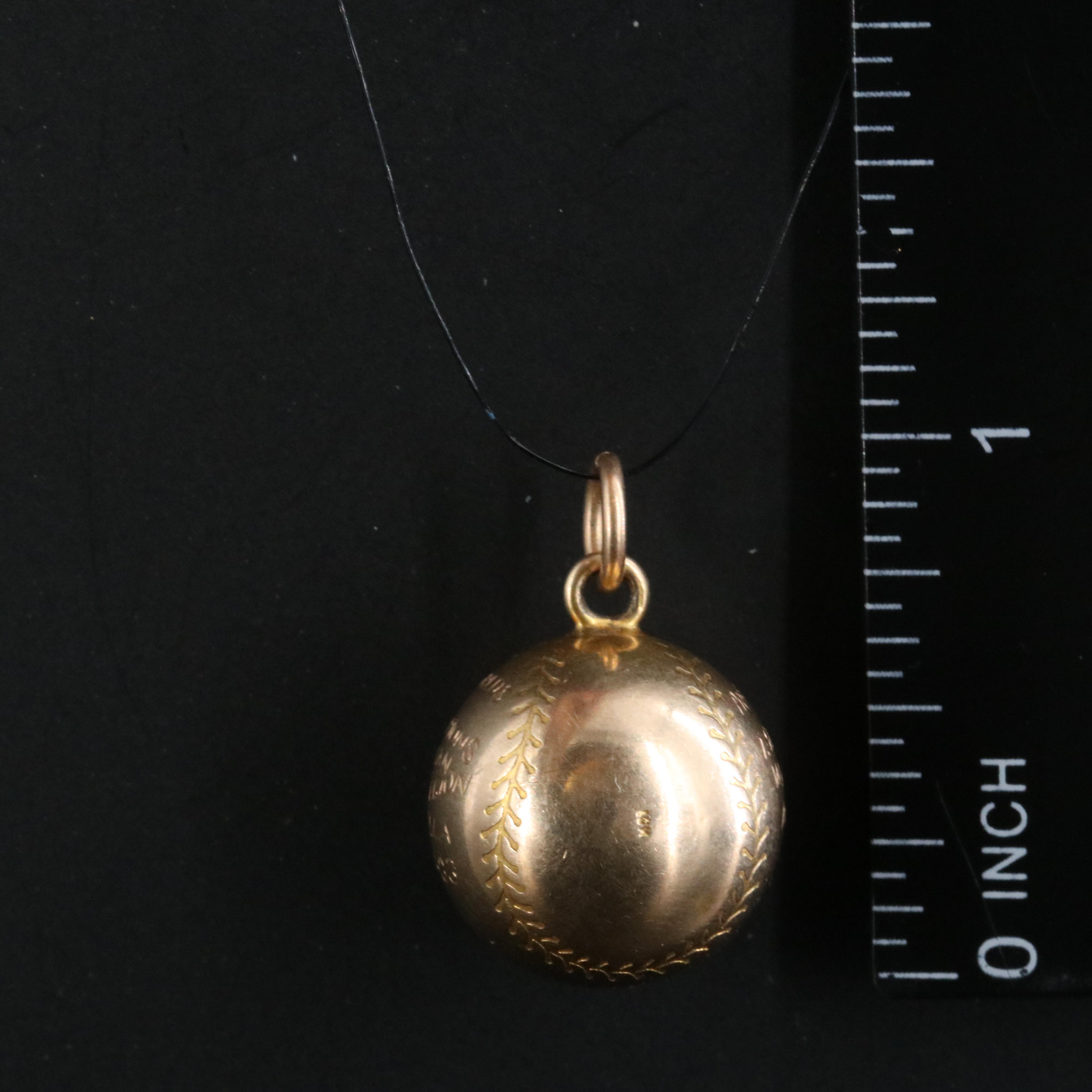 1930s 10K Baseball Charm Pendant