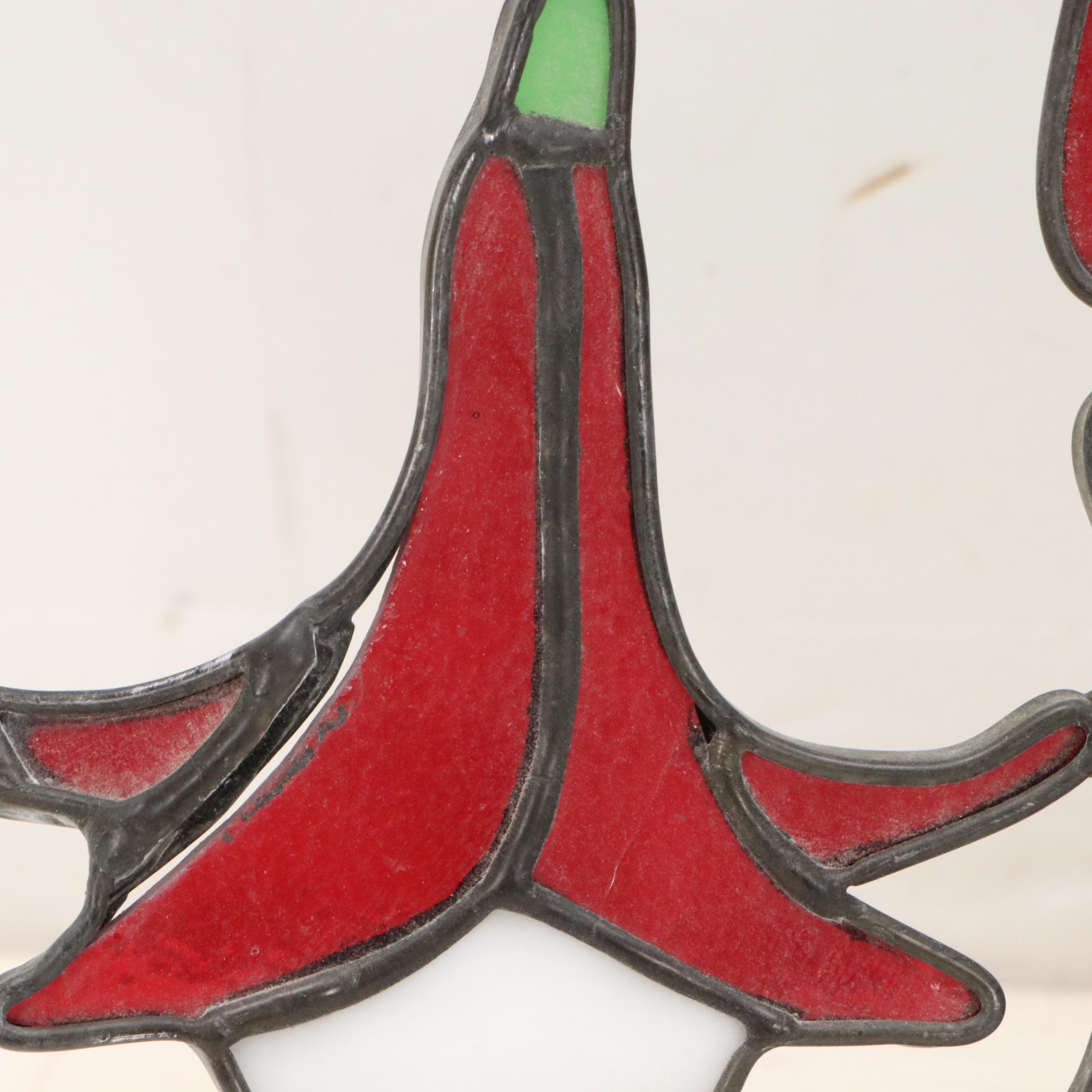 Stained Glass Suncatcher Fuchsia Plant in Pot, Mid to Late 20th Century