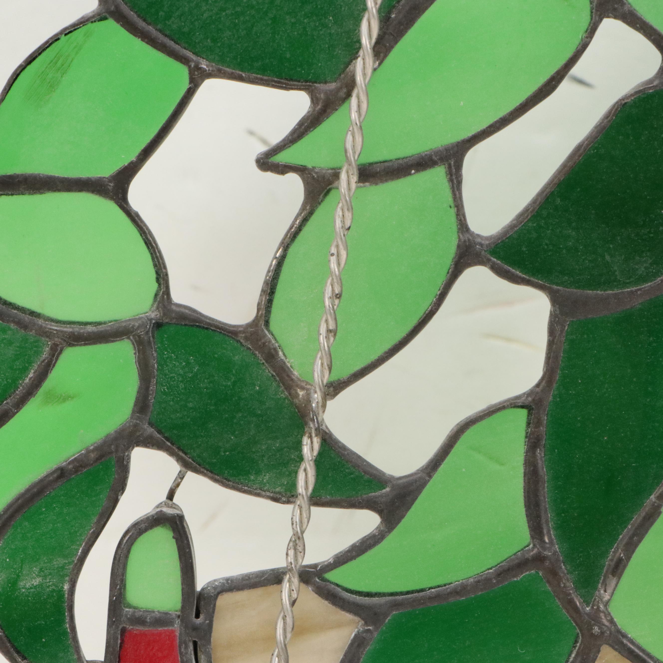 Stained Glass Suncatcher Fuchsia Plant in Pot, Mid to Late 20th Century