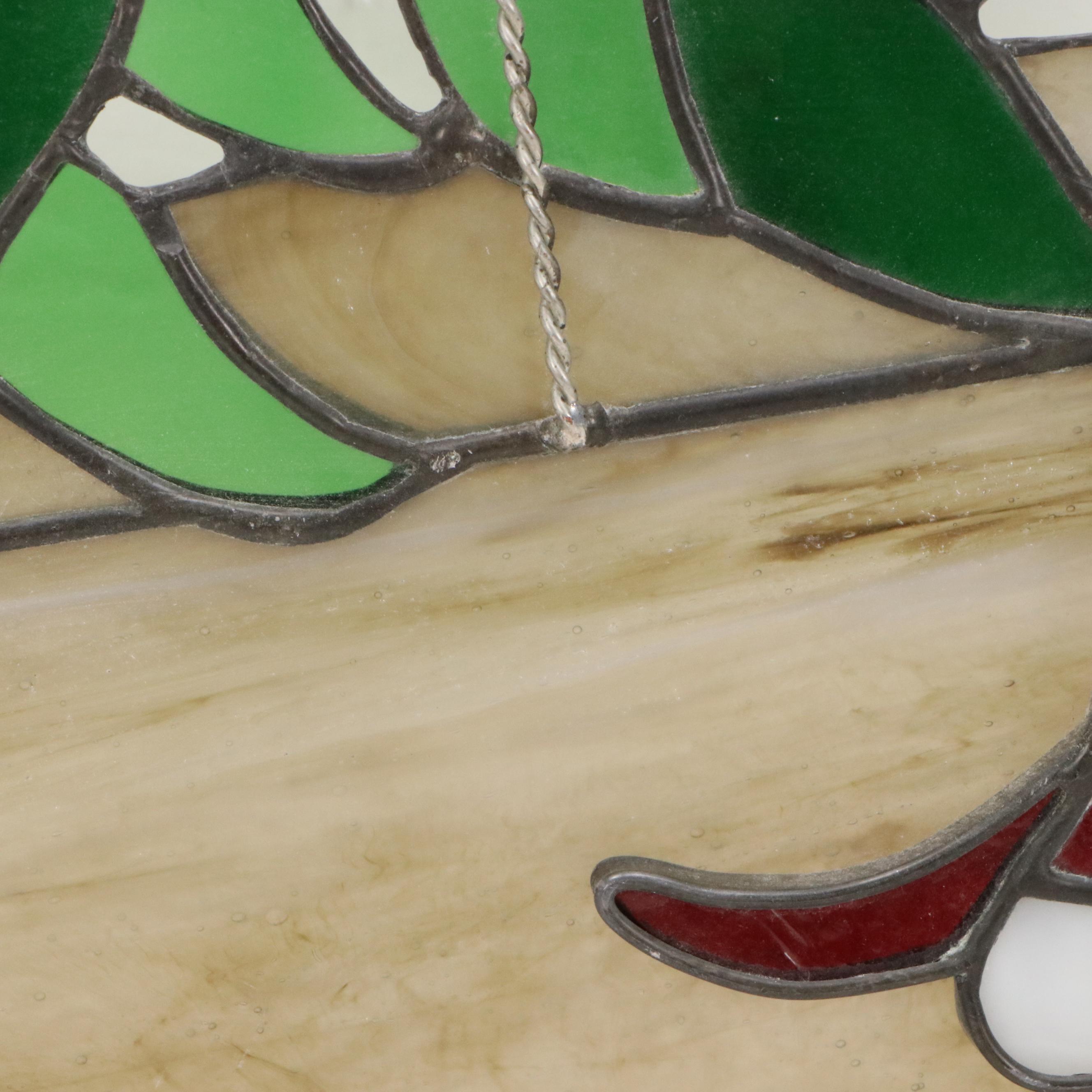 Stained Glass Suncatcher Fuchsia Plant in Pot, Mid to Late 20th Century