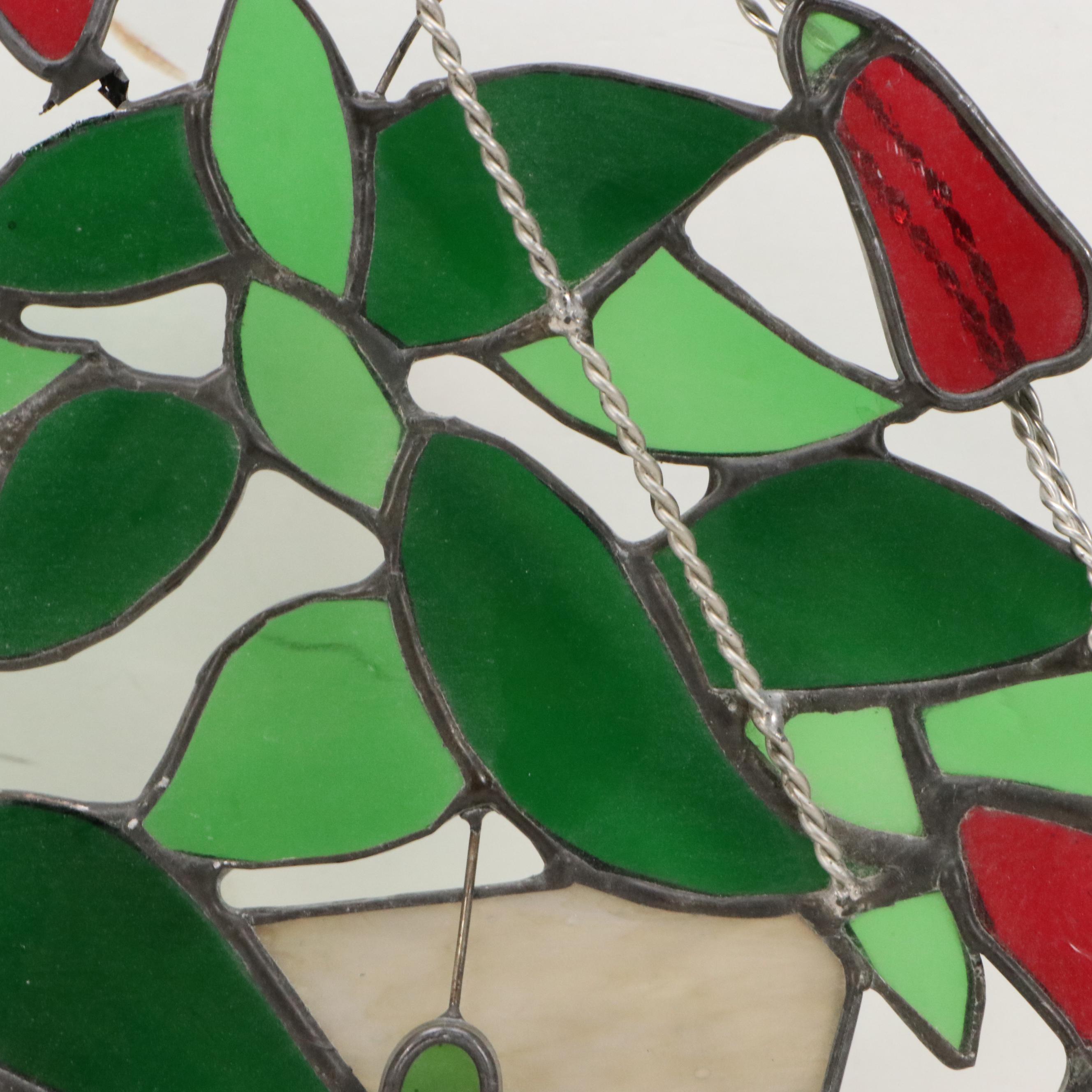 Stained Glass Suncatcher Fuchsia Plant in Pot, Mid to Late 20th Century