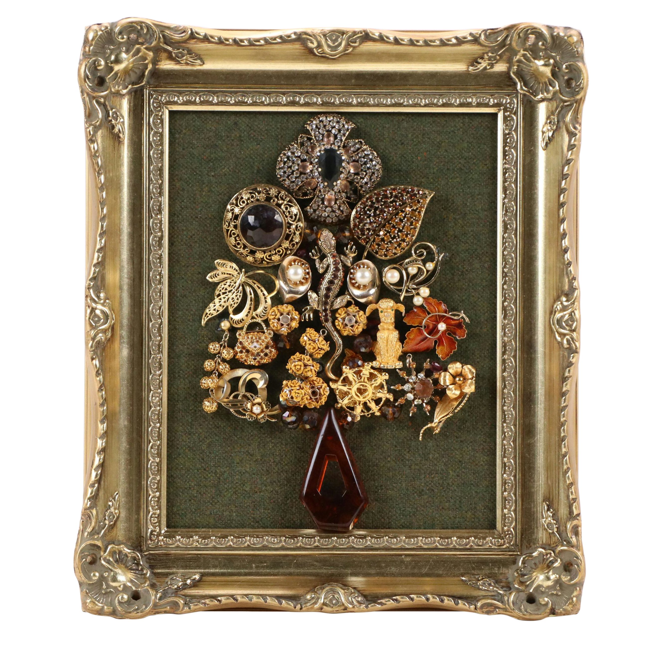 Karen Pagán Repurposed Jewelry Art Collage Bouquet in Vase, 2025