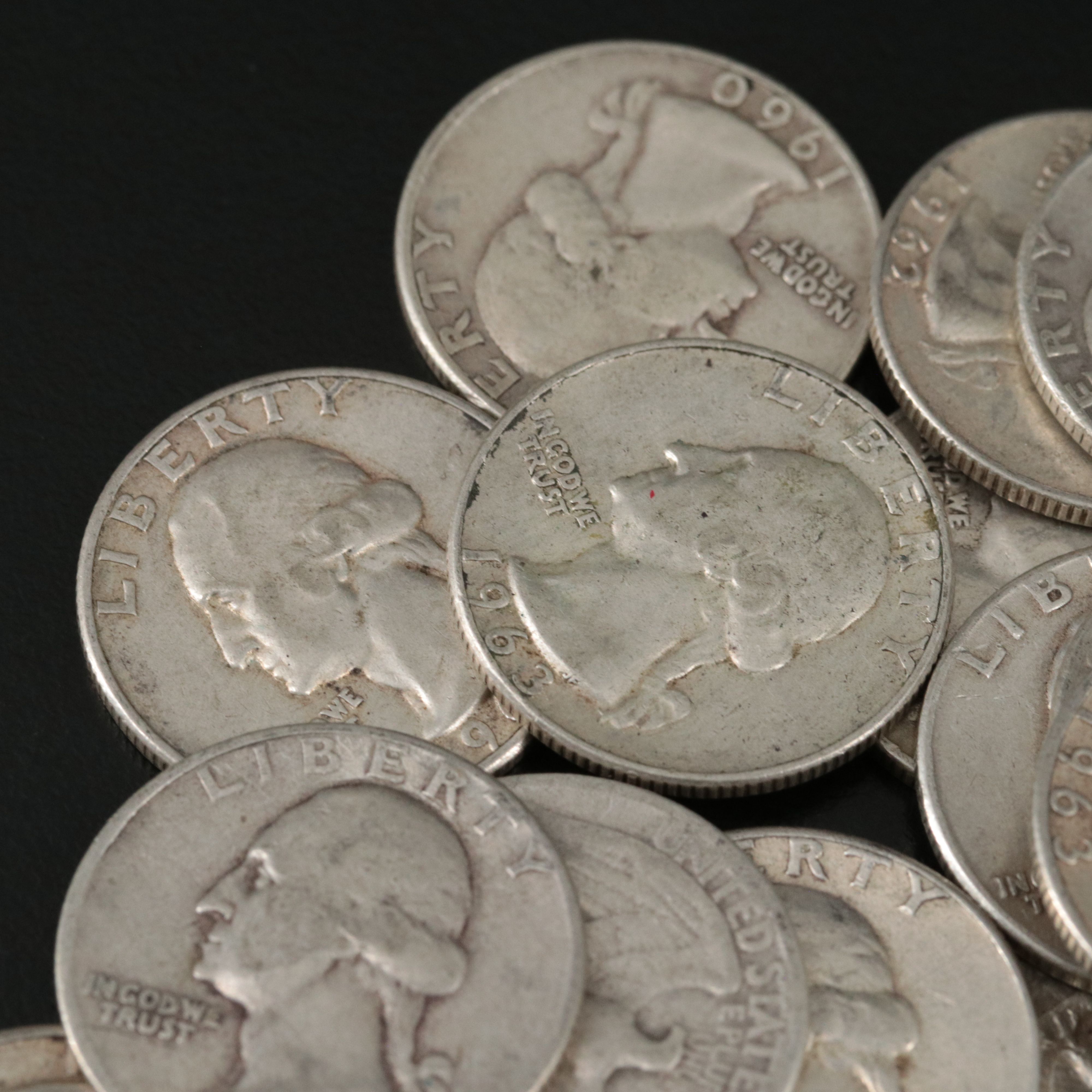 Forty-Two Washington Silver Quarters, 1950s to 1960s