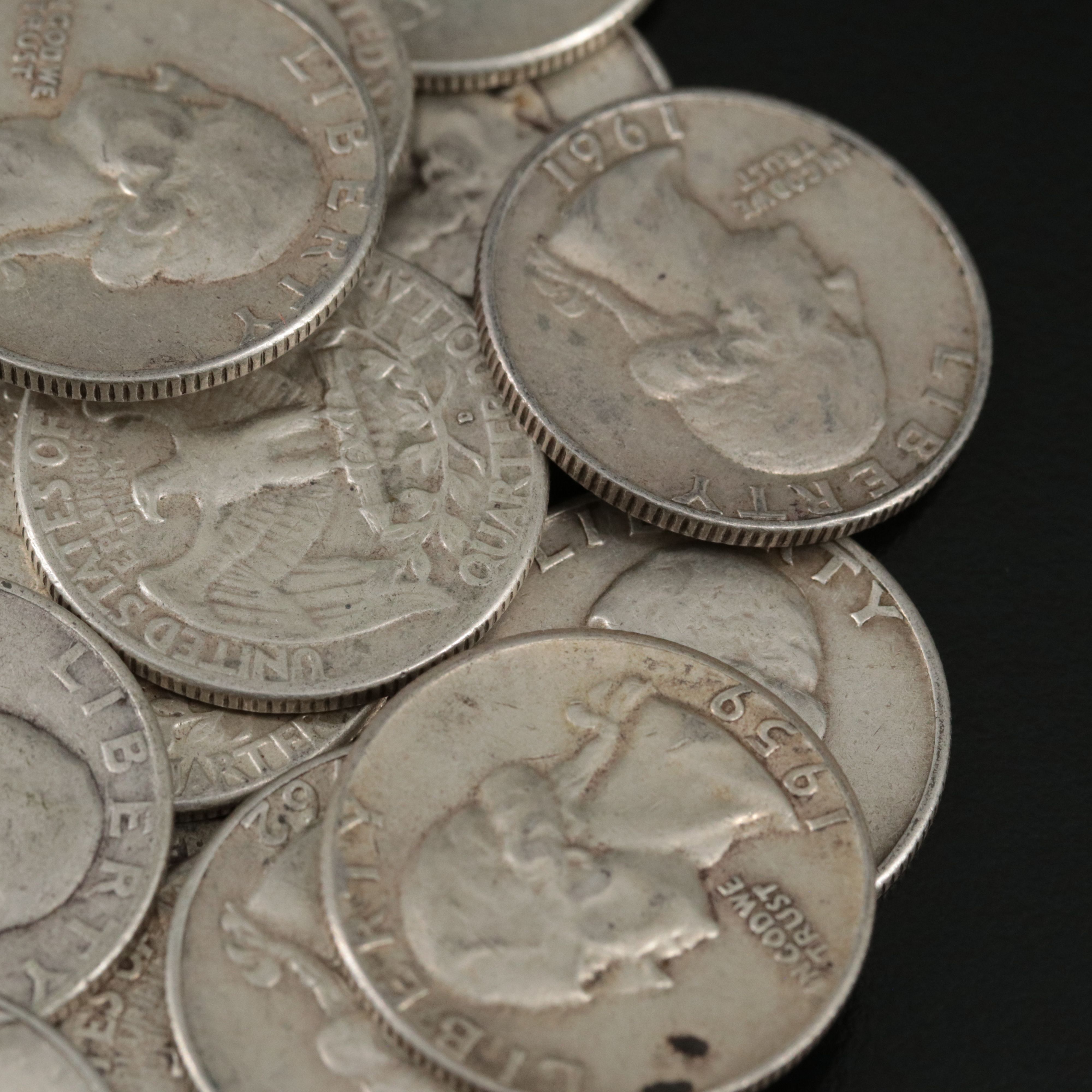 Forty-Two Washington Silver Quarters, 1950s to 1960s
