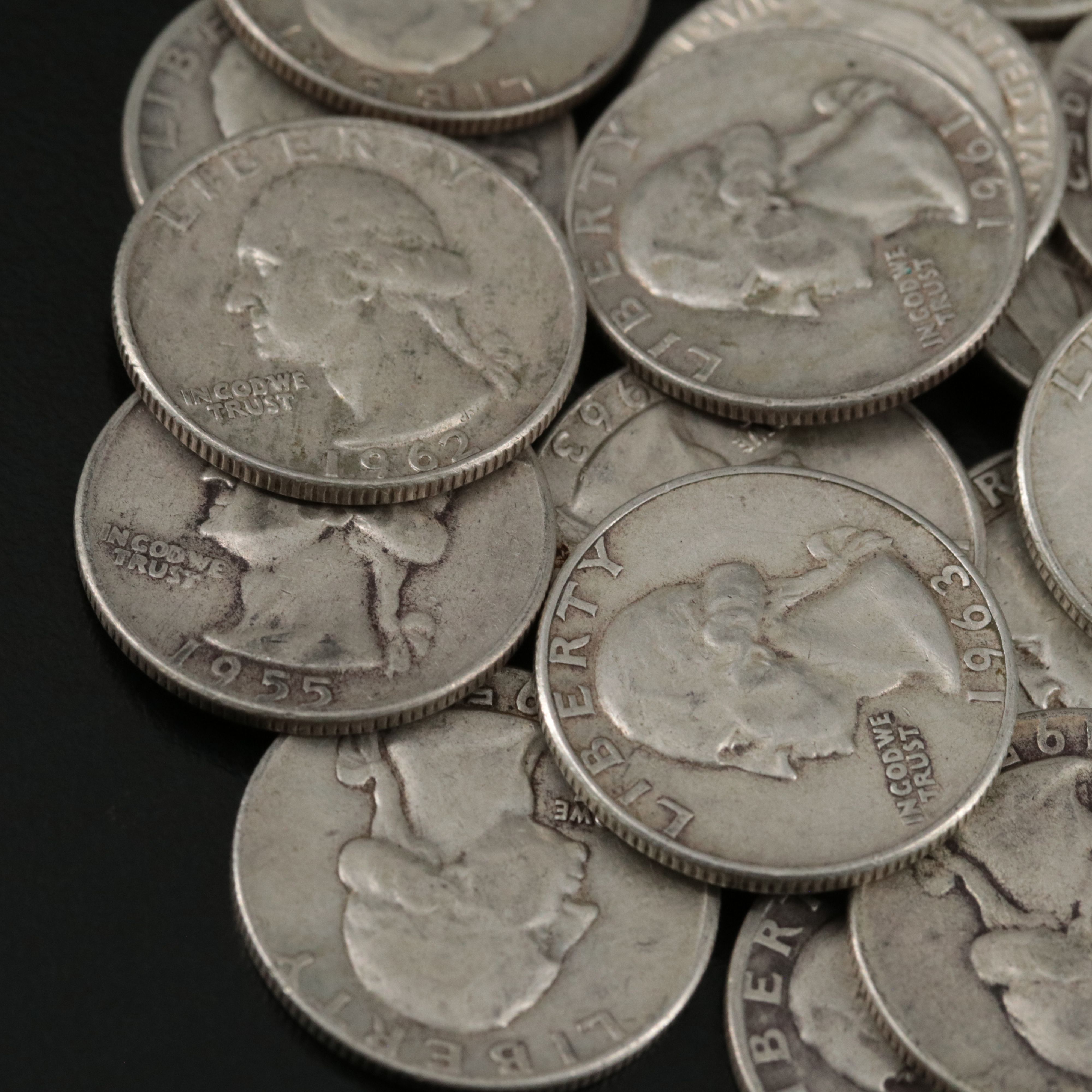 Forty-Two Washington Silver Quarters, 1950s to 1960s