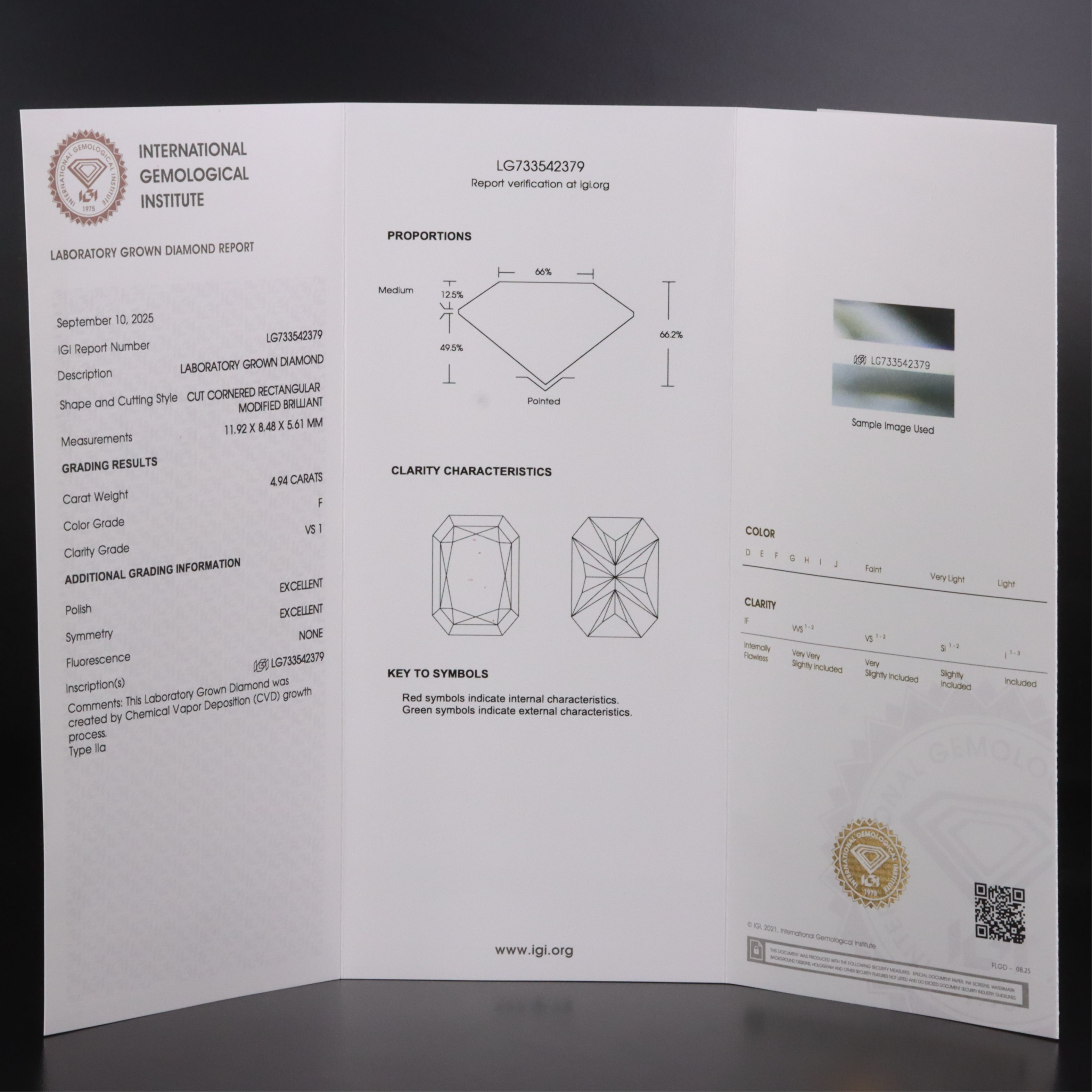 Loose 4.94 CT Lab Grown Diamond with IGI Report