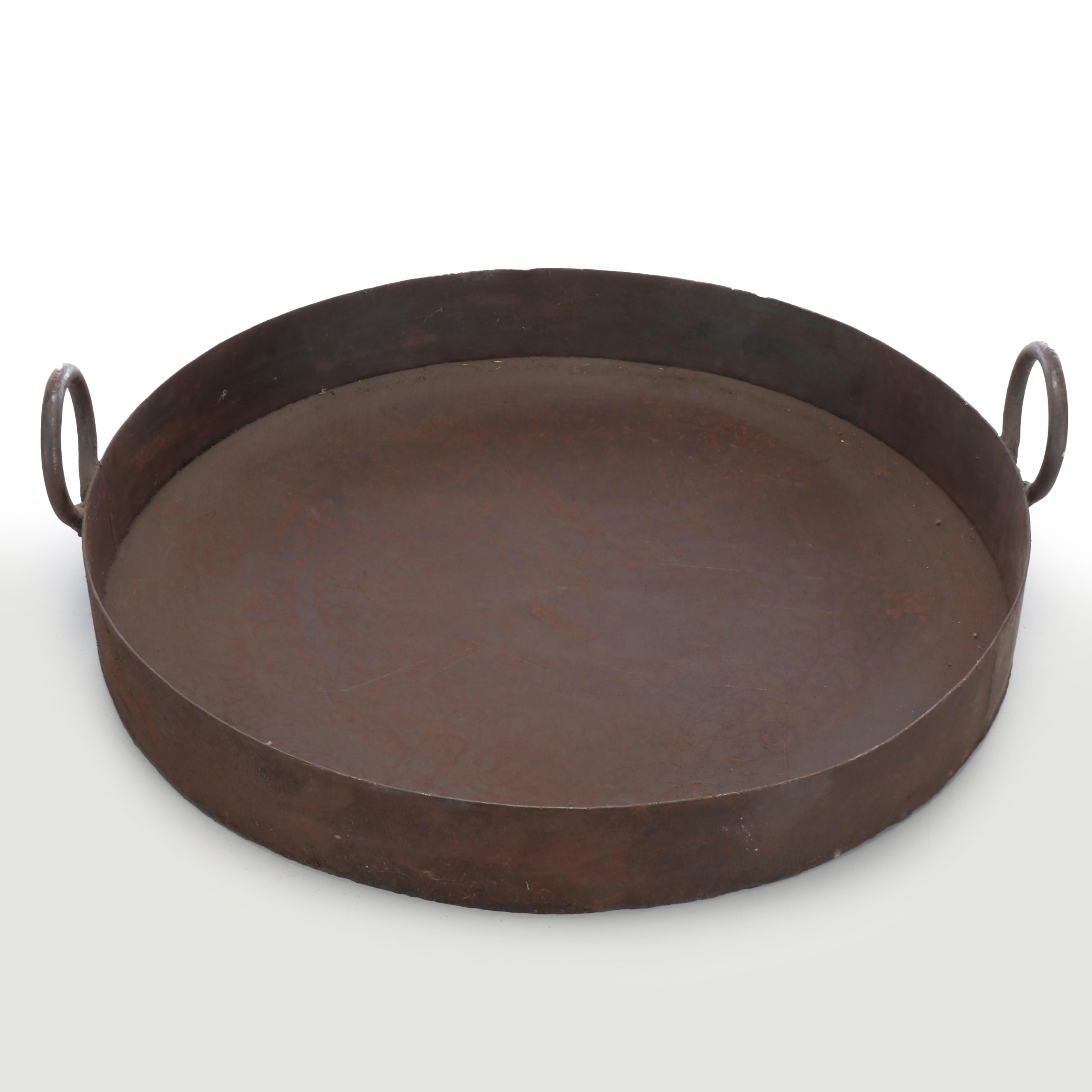 Round Oxidized Metal Handled Tray