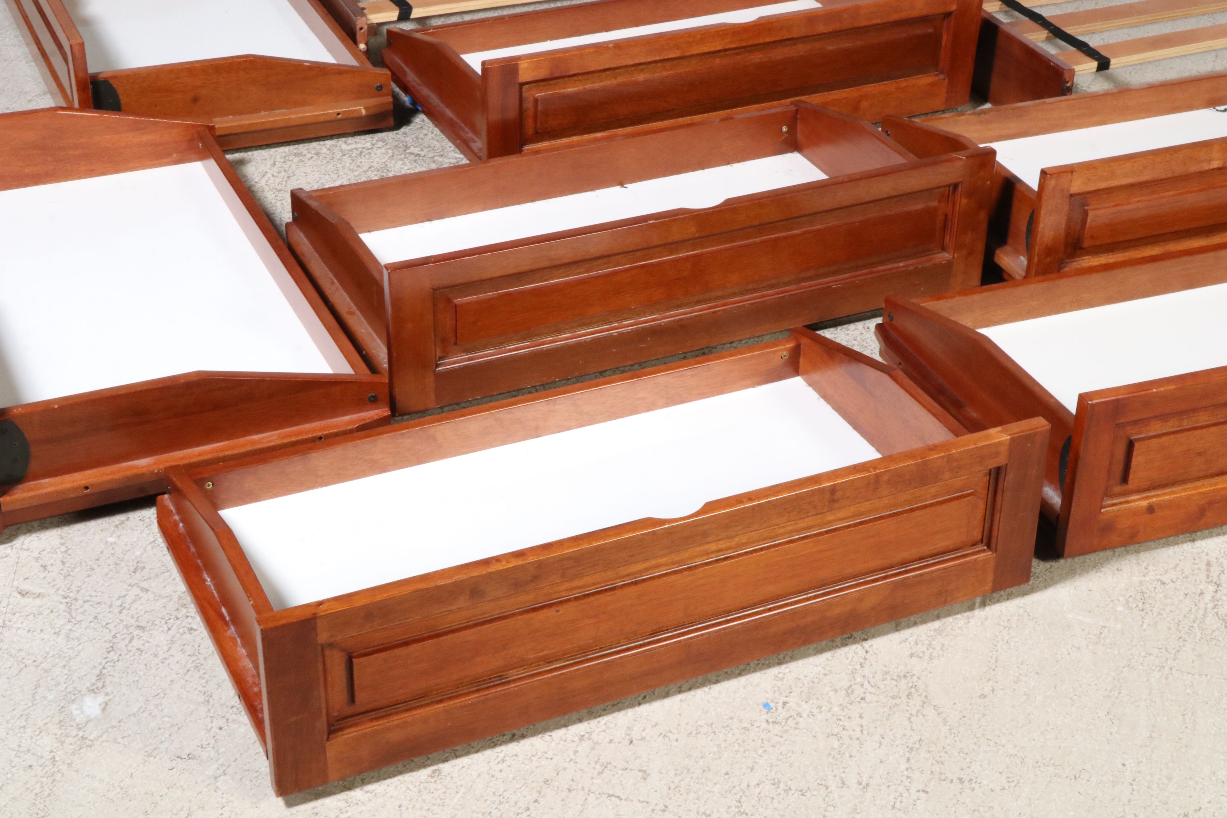 Pair of Crafts Style Cherry Twin Beds with Nightstand and Drawers