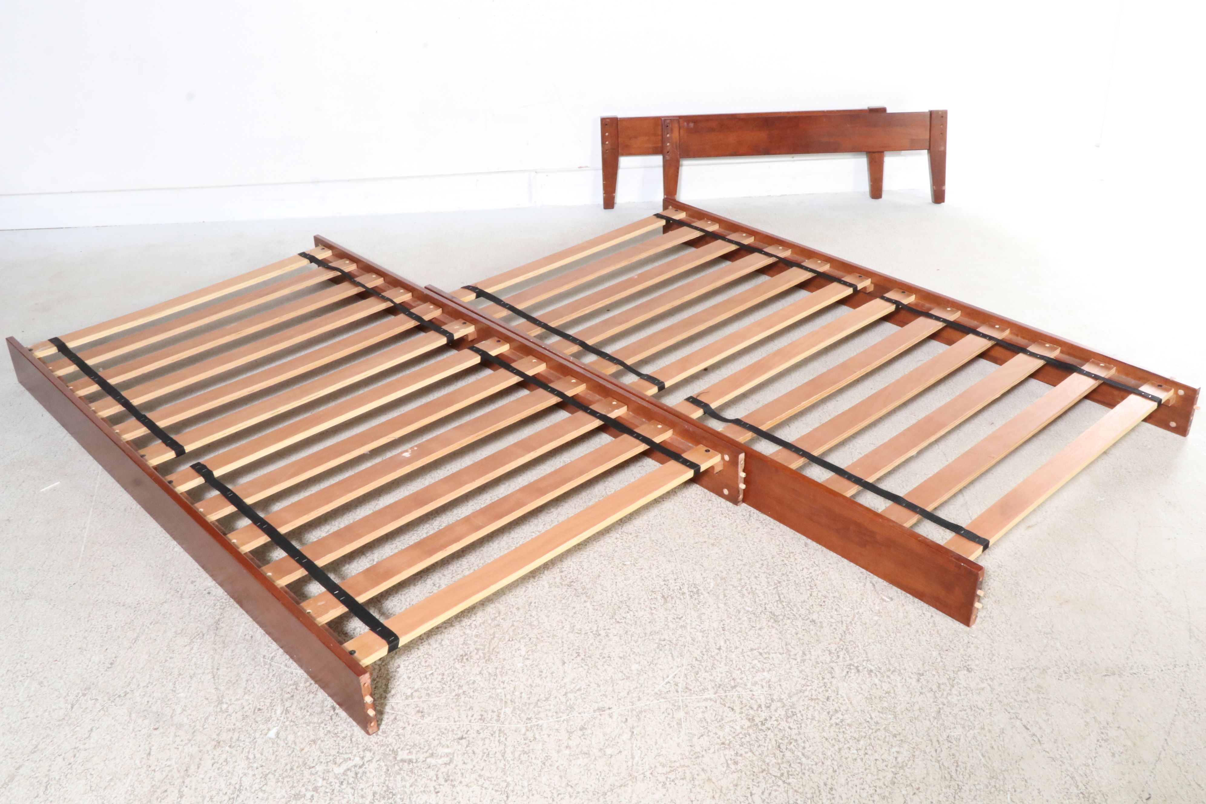 Pair of Crafts Style Cherry Twin Beds with Nightstand and Drawers