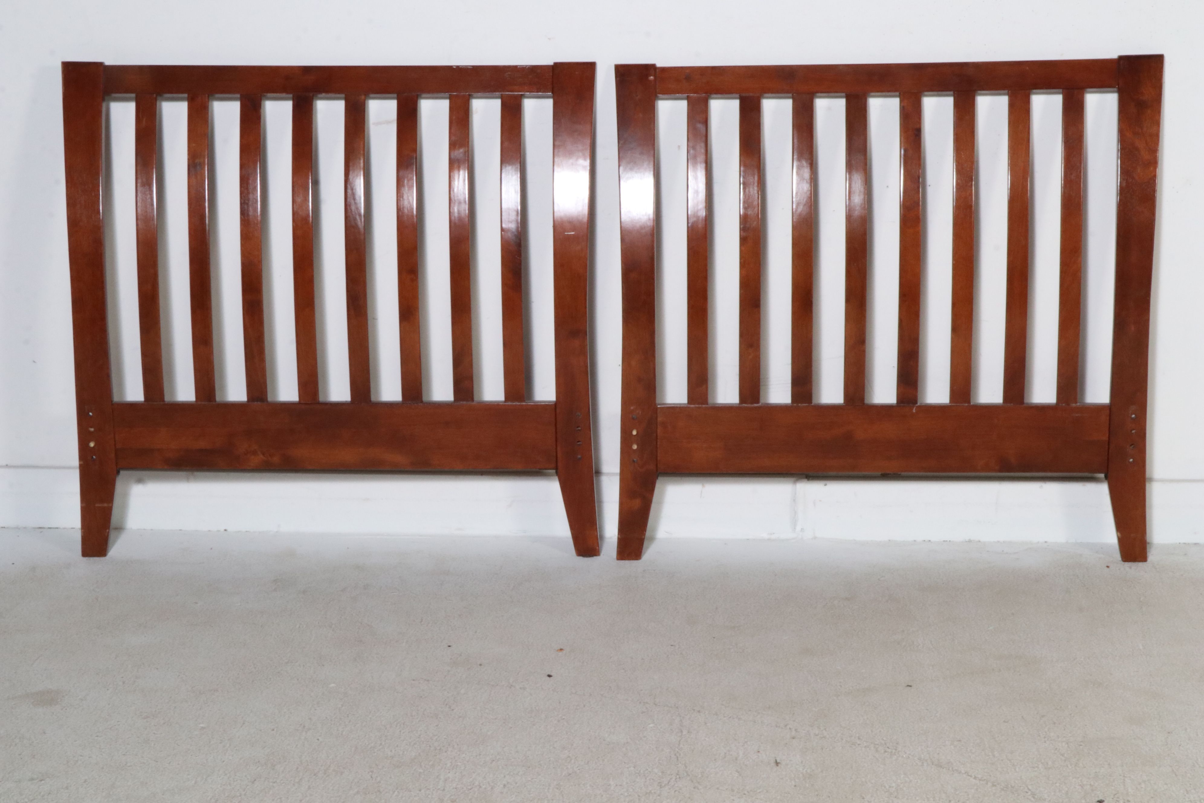 Pair of Crafts Style Cherry Twin Beds with Nightstand and Drawers