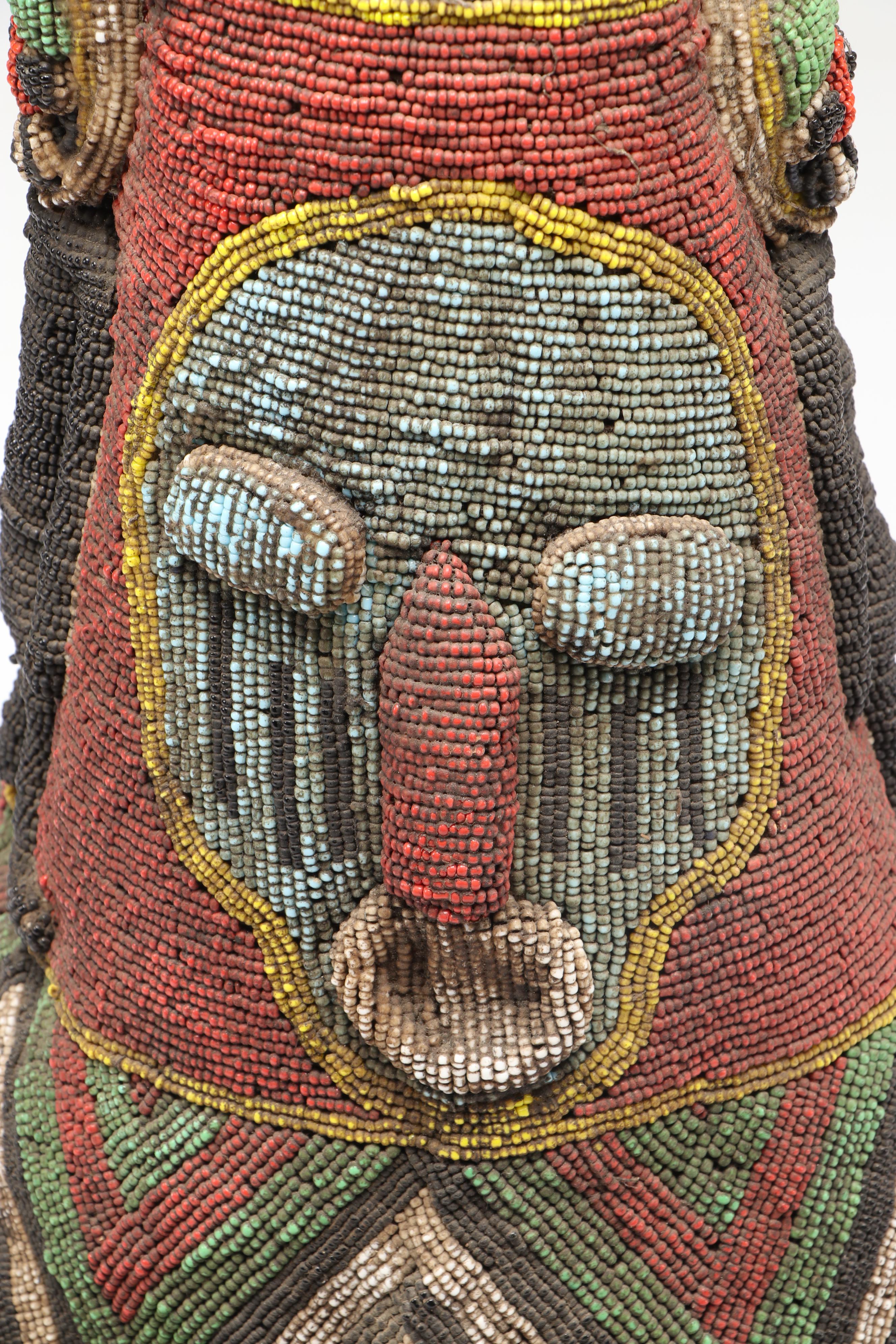 Nigerian Yoruba Adé Hand-Beaded Crowns with Beadwork Fringe