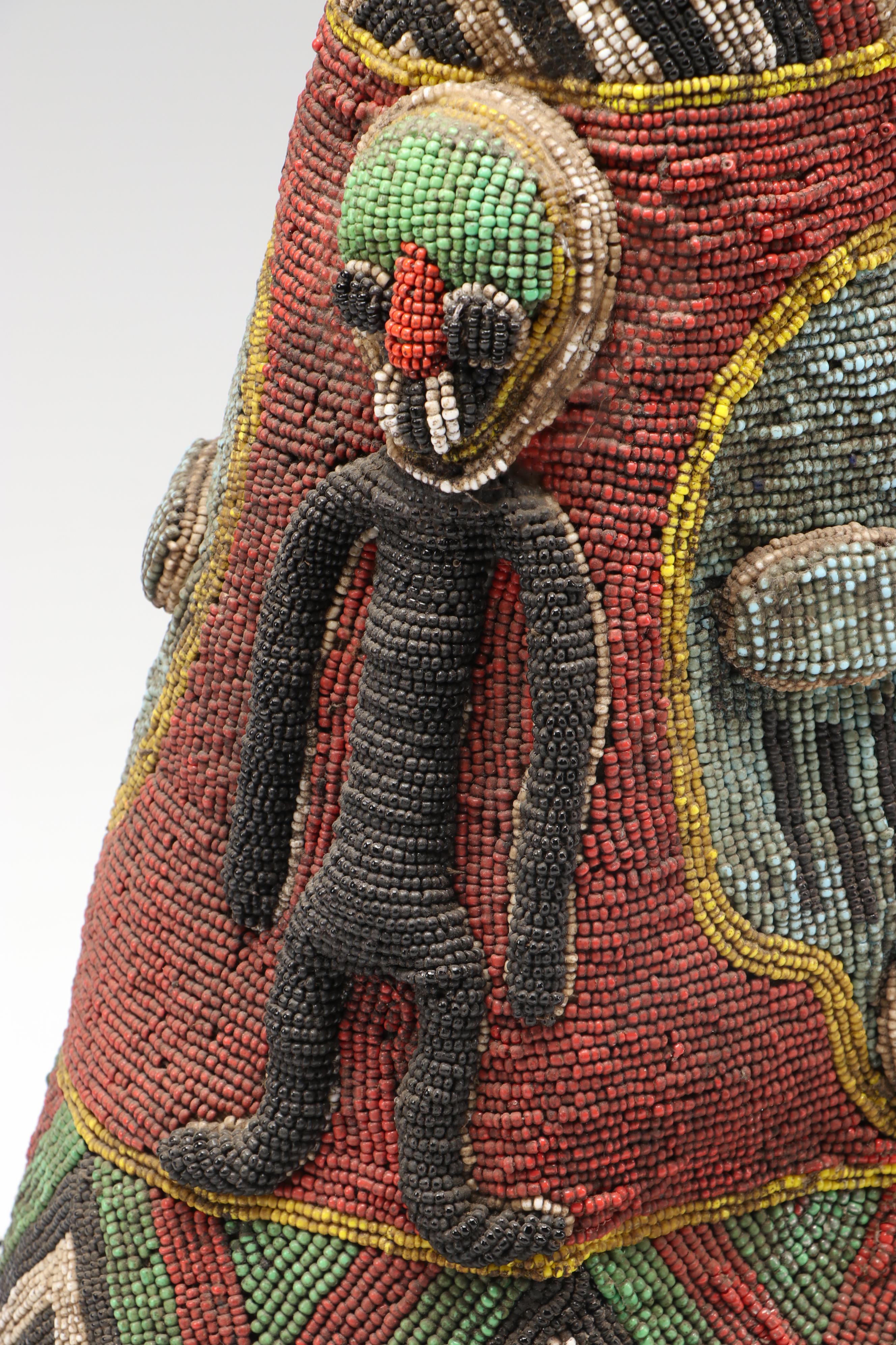 Nigerian Yoruba Adé Hand-Beaded Crowns with Beadwork Fringe