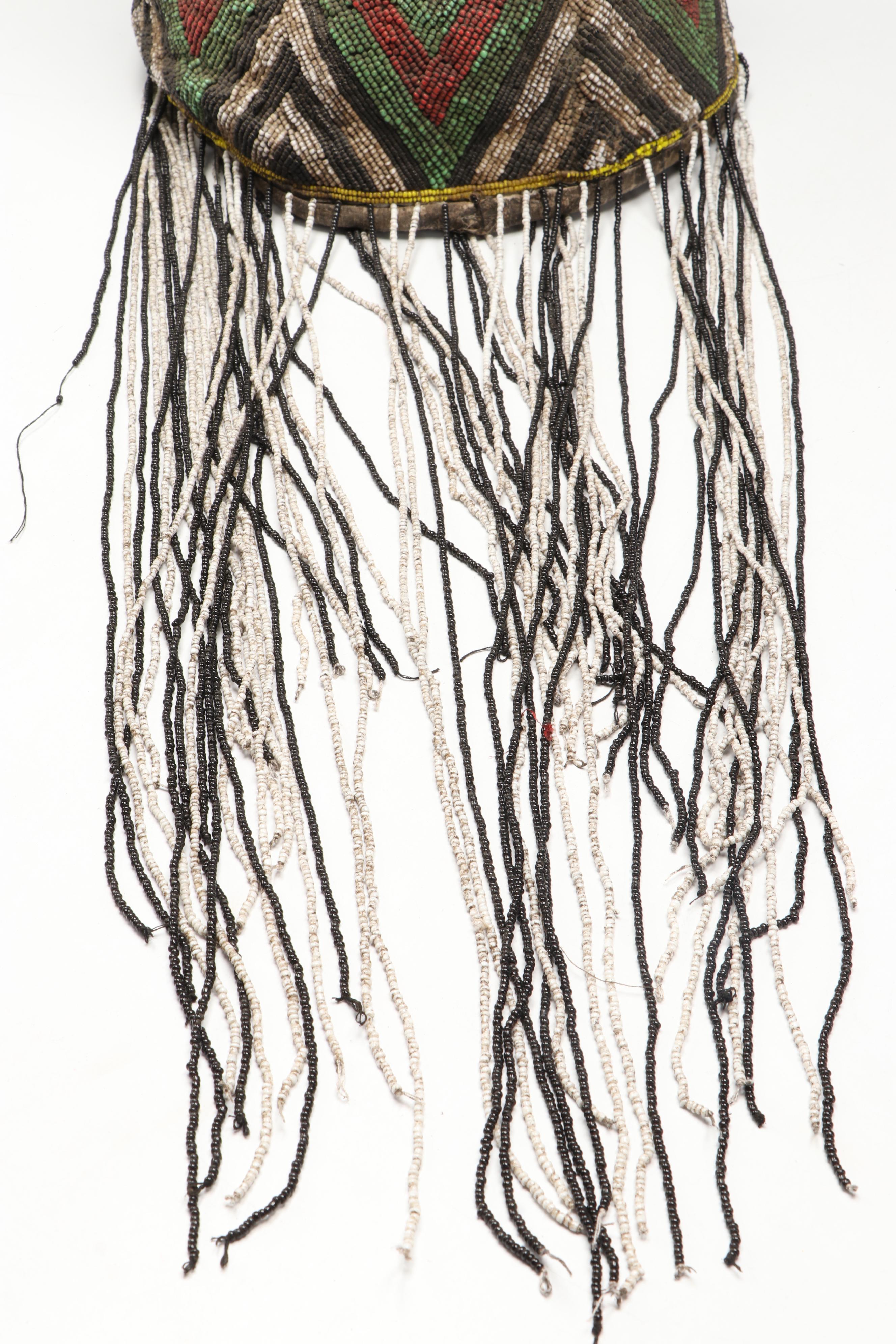 Nigerian Yoruba Adé Hand-Beaded Crowns with Beadwork Fringe