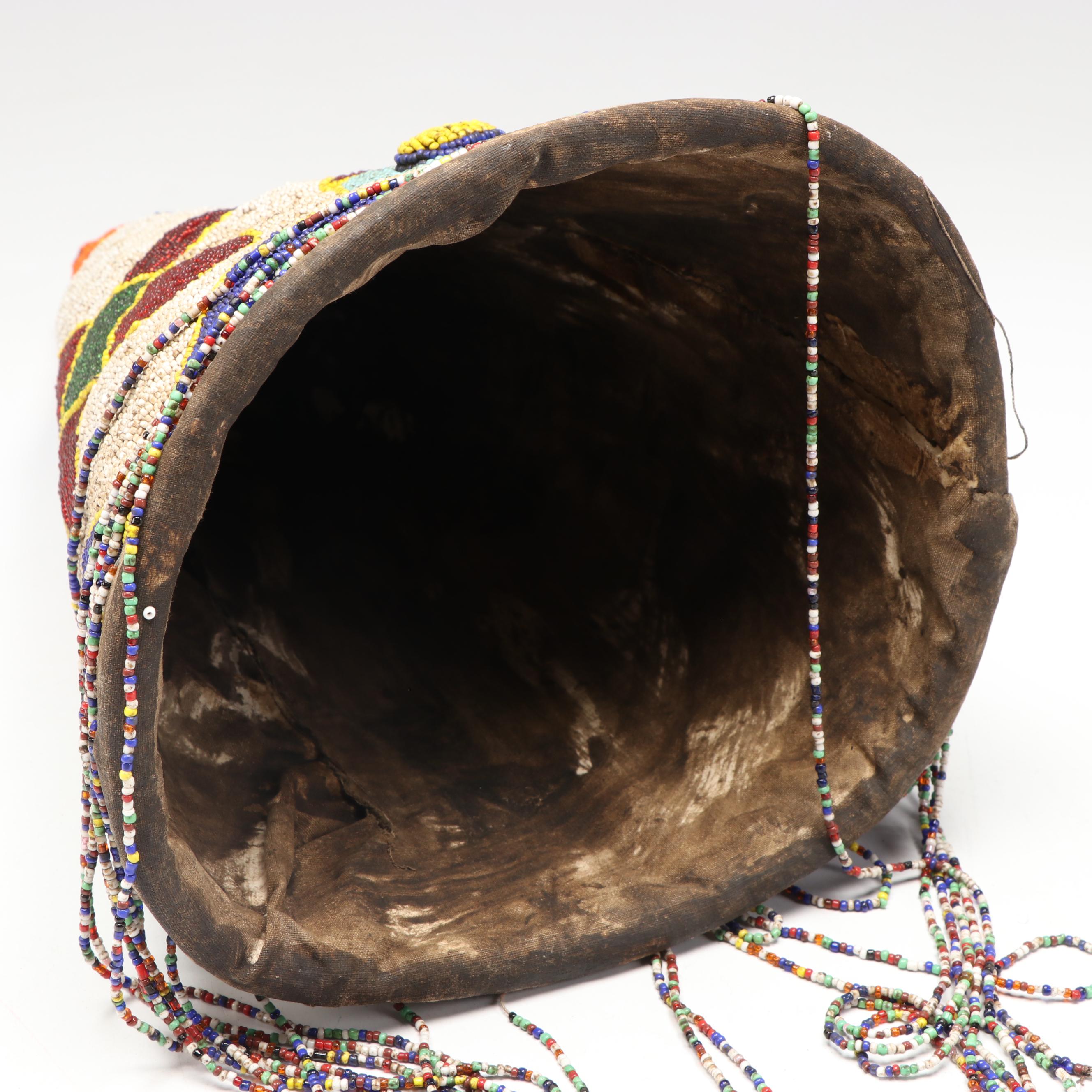 Nigerian Yoruba Adé Hand-Beaded Crowns with Beadwork Fringe