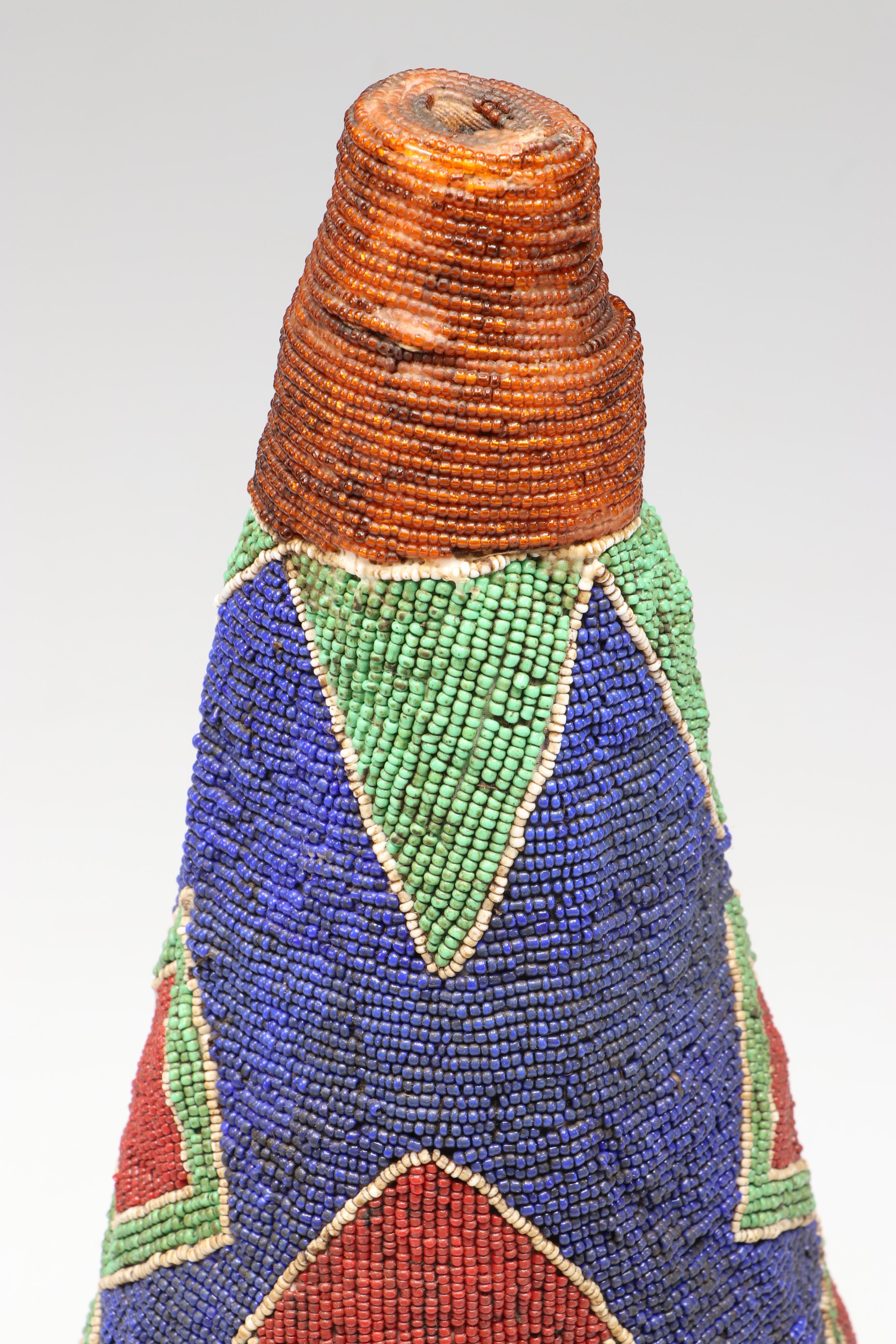 Nigerian Yoruba Adé Hand-Beaded Oba Crowns with Beaded Fringe