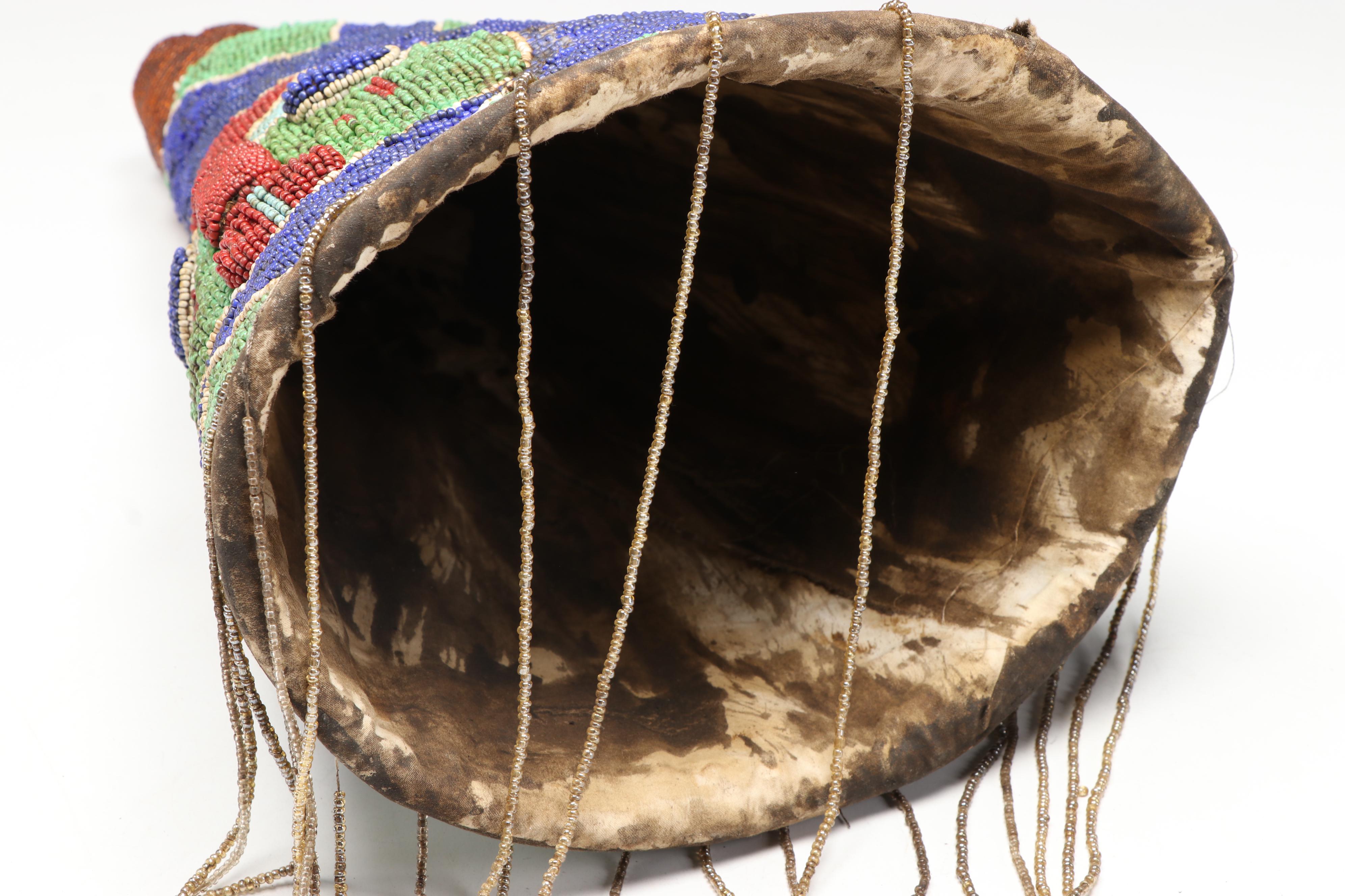 Nigerian Yoruba Adé Hand-Beaded Oba Crowns with Beaded Fringe