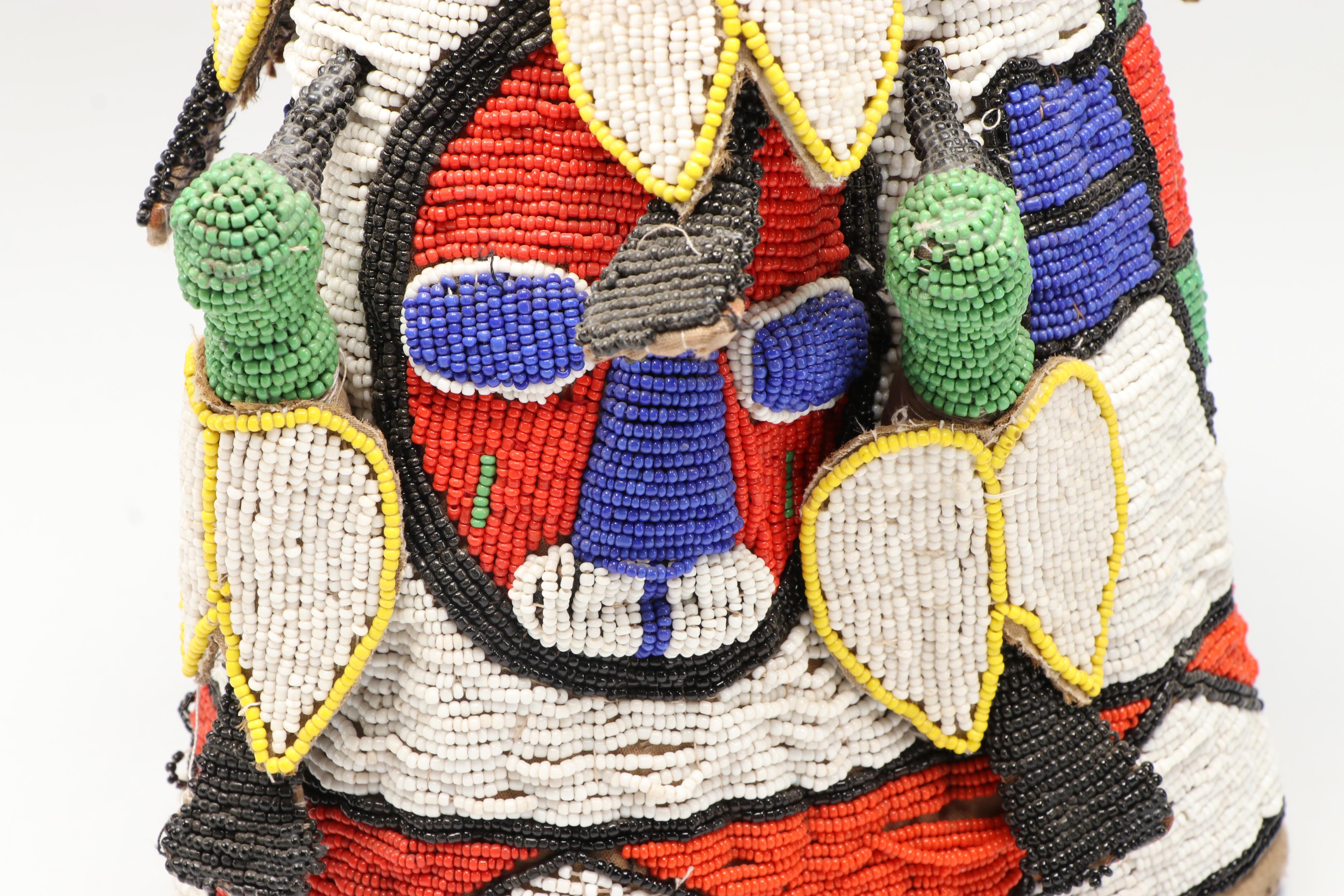 Nigerian Yoruba Adé Hand-Beaded Oba Crowns with Beaded Fringe