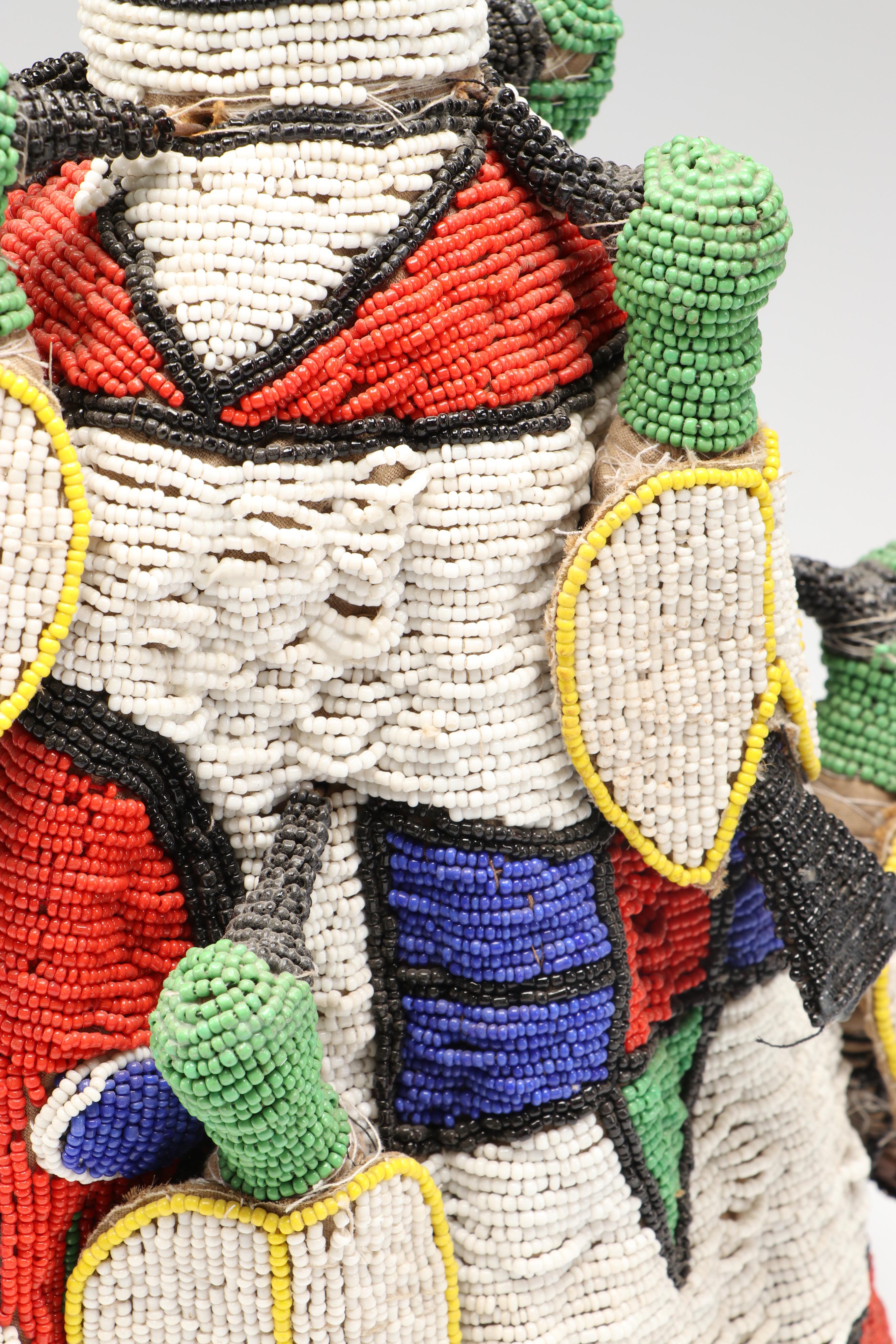 Nigerian Yoruba Adé Hand-Beaded Oba Crowns with Beaded Fringe