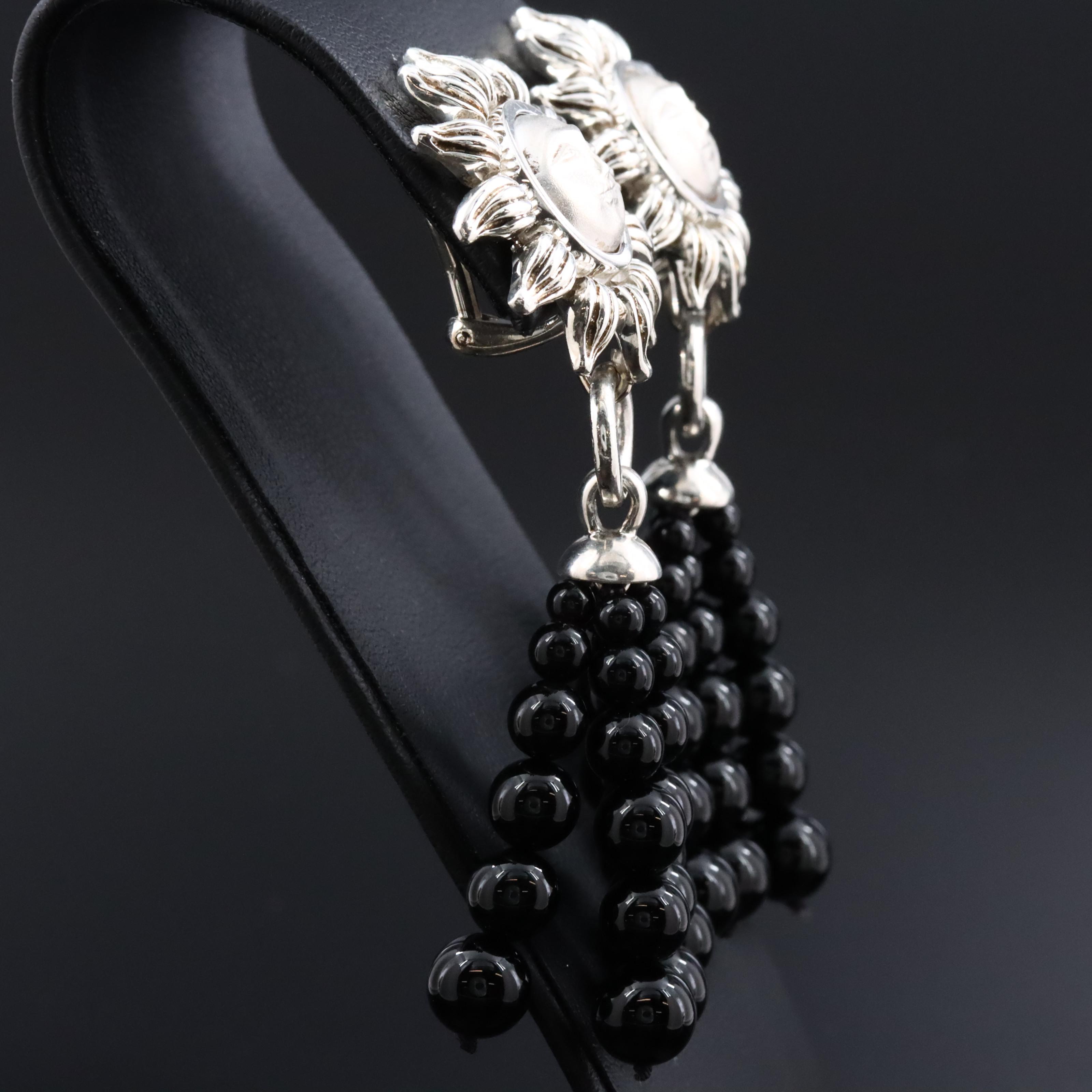 Tiffany & Co Sterling Silver Sun Earrings with Removable Black Onyx Bead Tassels