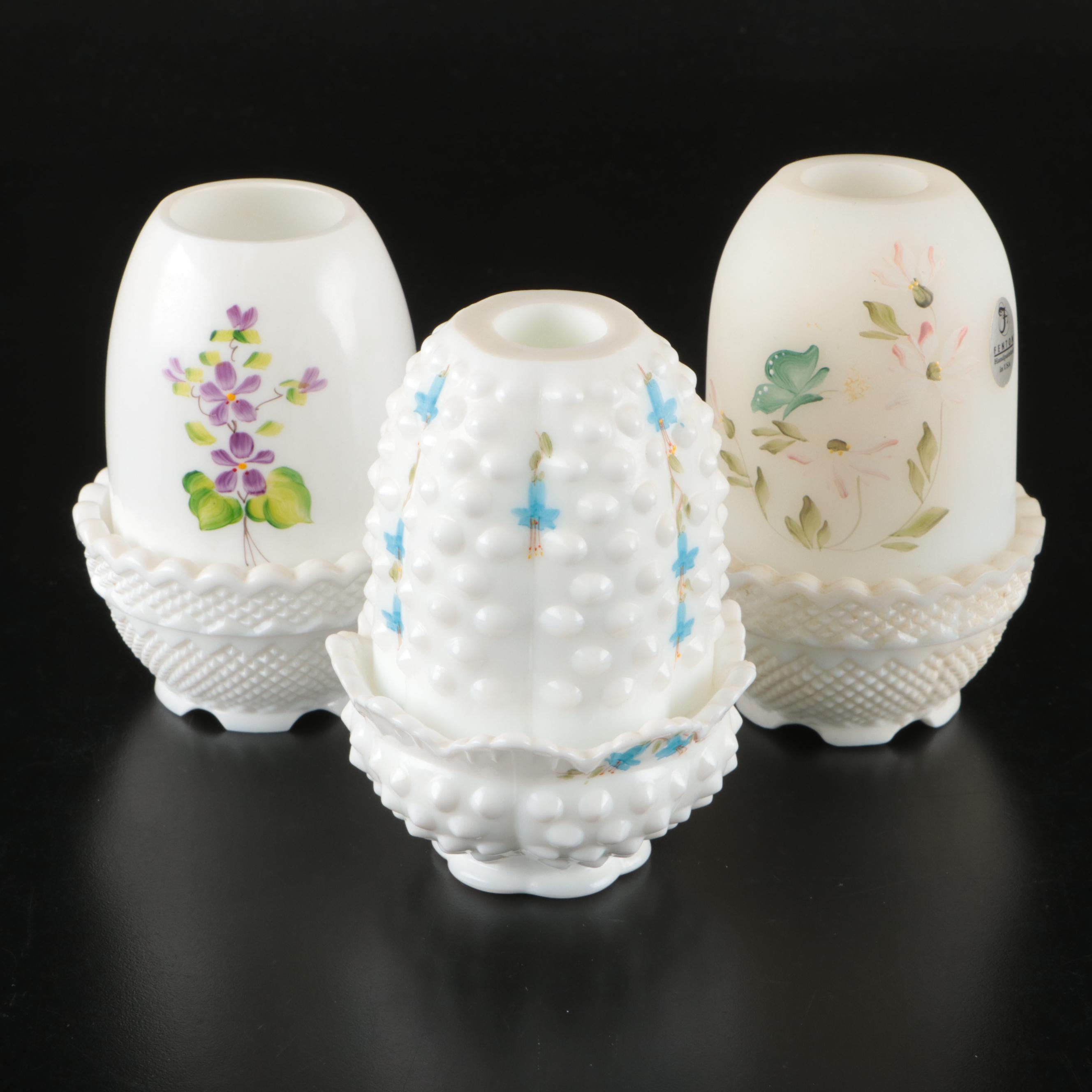 Fenton and Other Hand-Painted Milk Glass Fairy Lamps