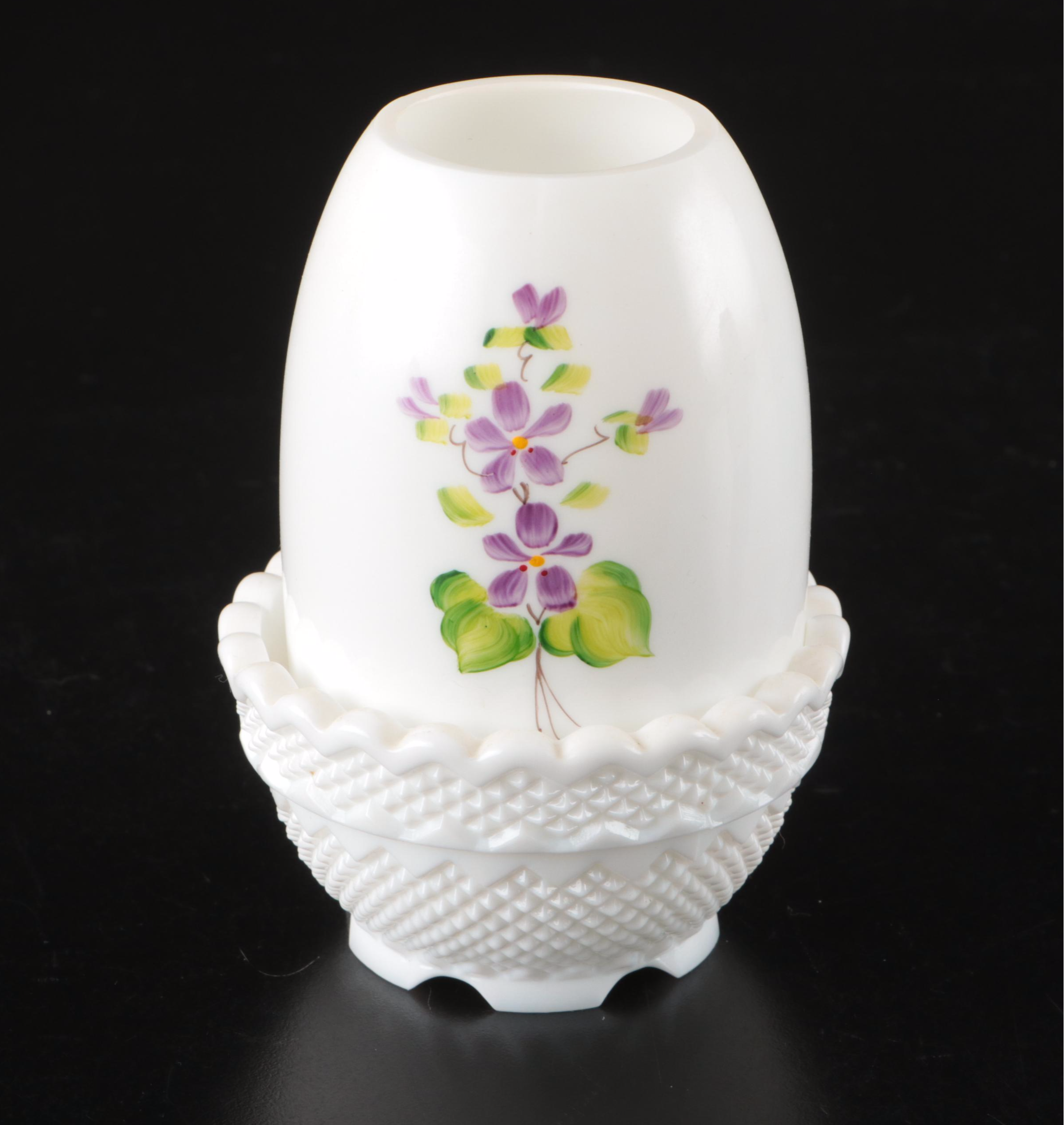 Fenton and Other Hand-Painted Milk Glass Fairy Lamps