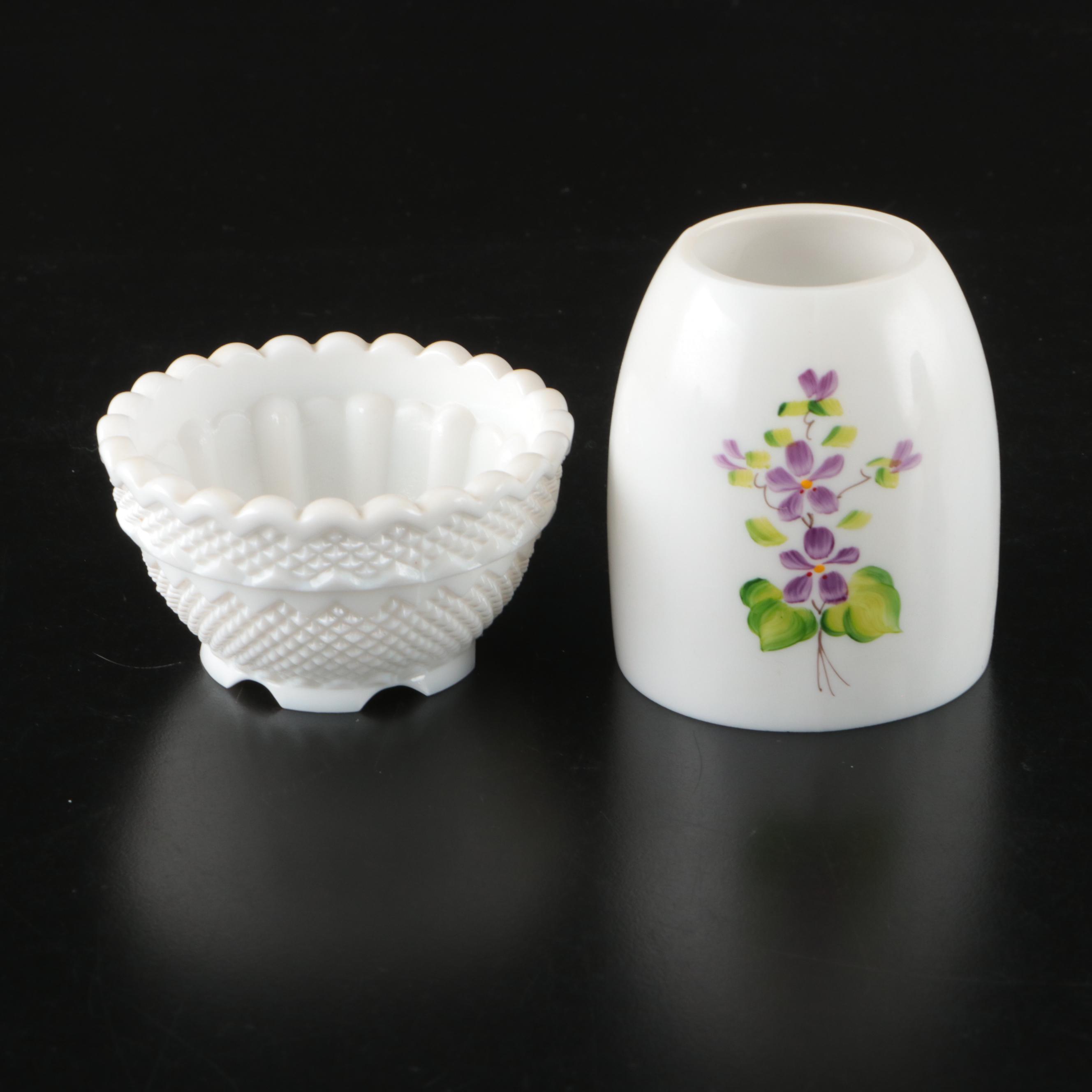 Fenton and Other Hand-Painted Milk Glass Fairy Lamps