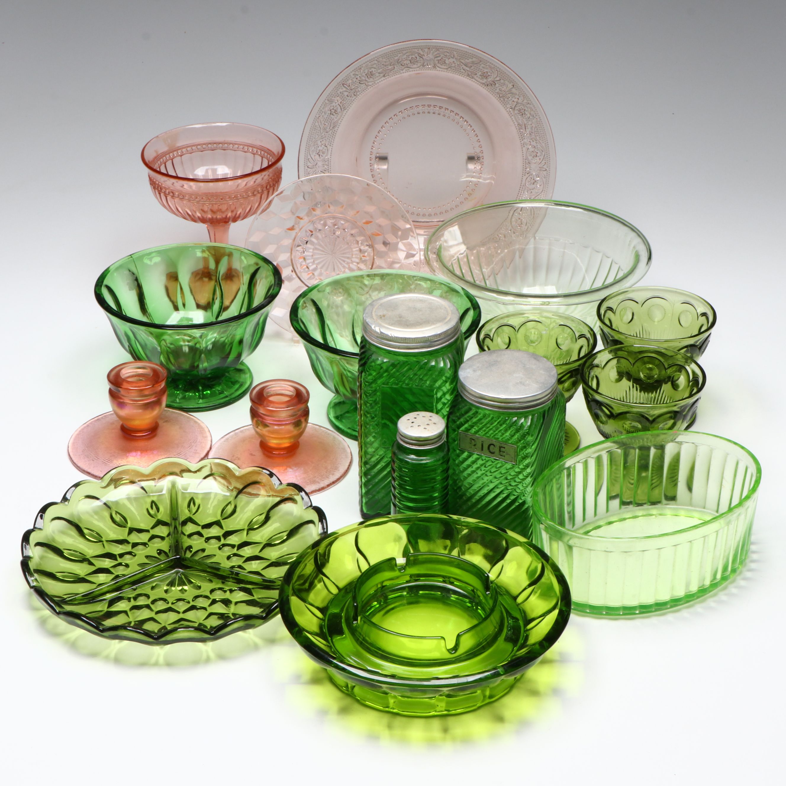 Imperial Glass "Fancy Colonial" Compote with Other Depression and Uranium Glass
