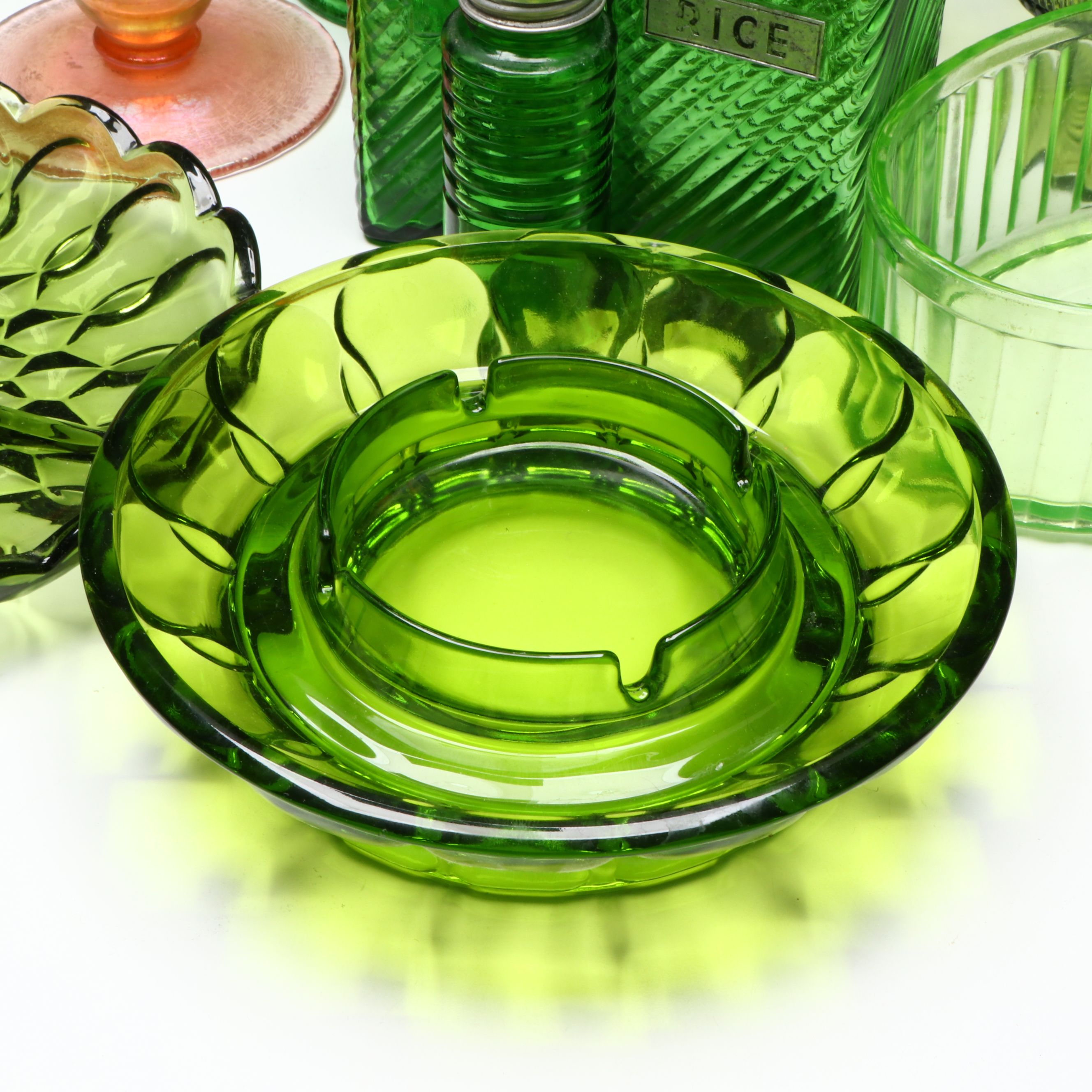 Imperial Glass "Fancy Colonial" Compote with Other Depression and Uranium Glass