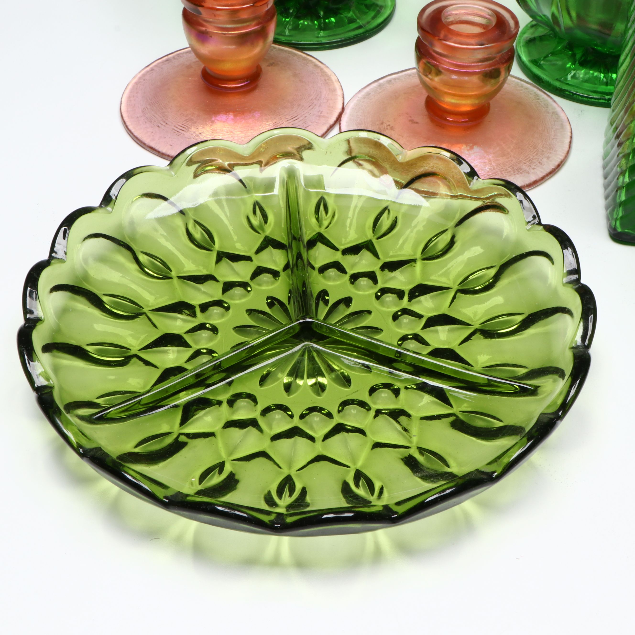 Imperial Glass "Fancy Colonial" Compote with Other Depression and Uranium Glass