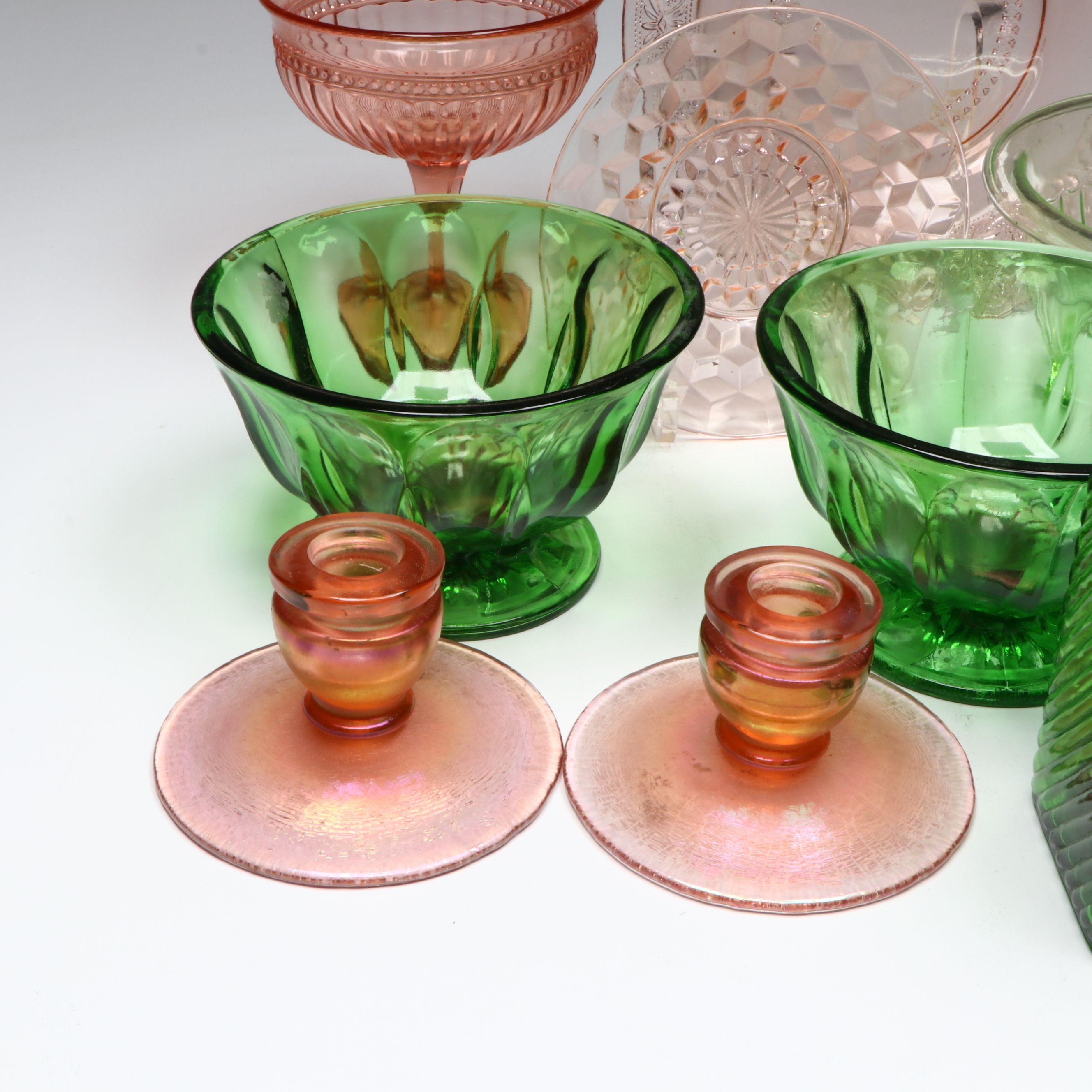 Imperial Glass "Fancy Colonial" Compote with Other Depression and Uranium Glass