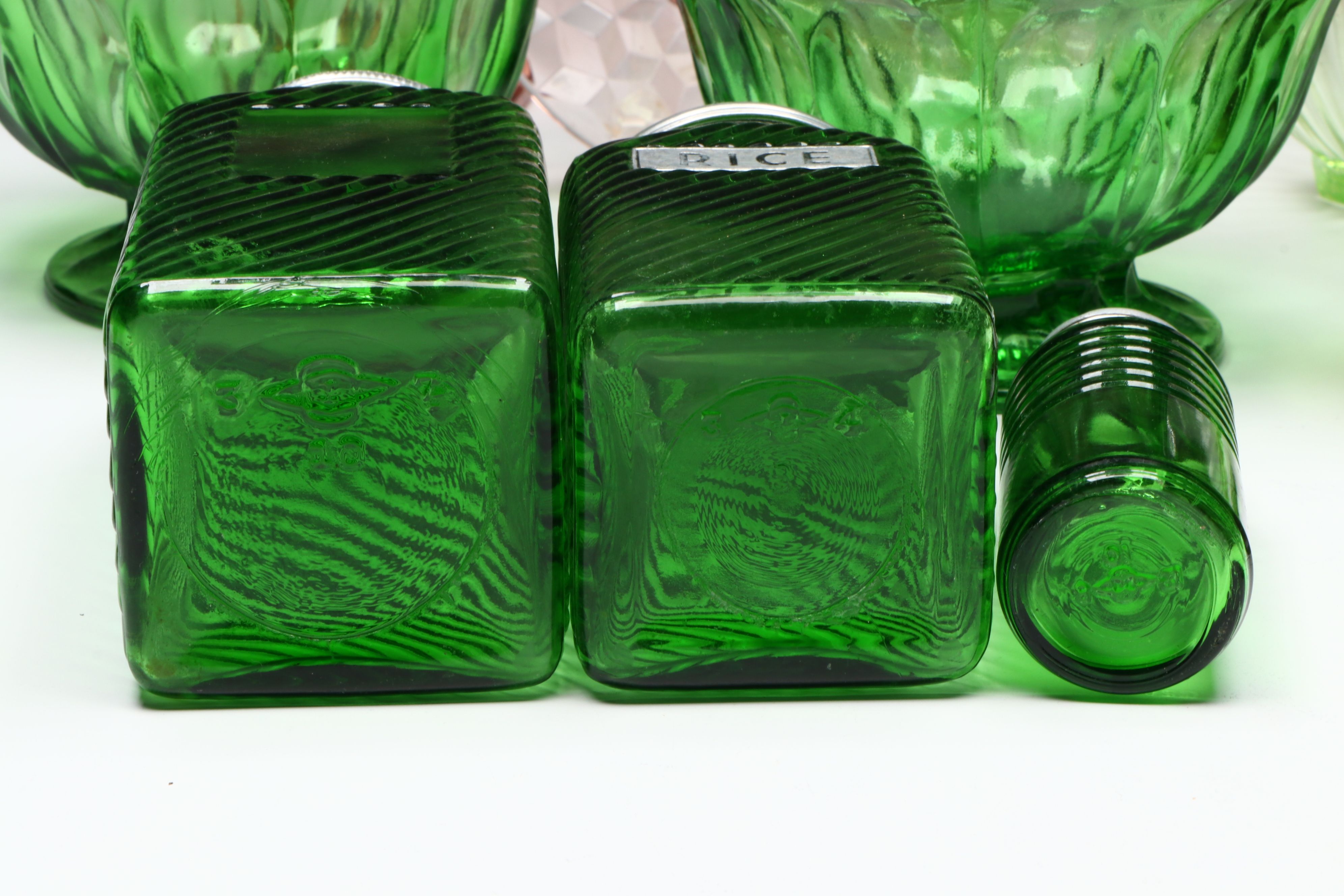 Imperial Glass "Fancy Colonial" Compote with Other Depression and Uranium Glass