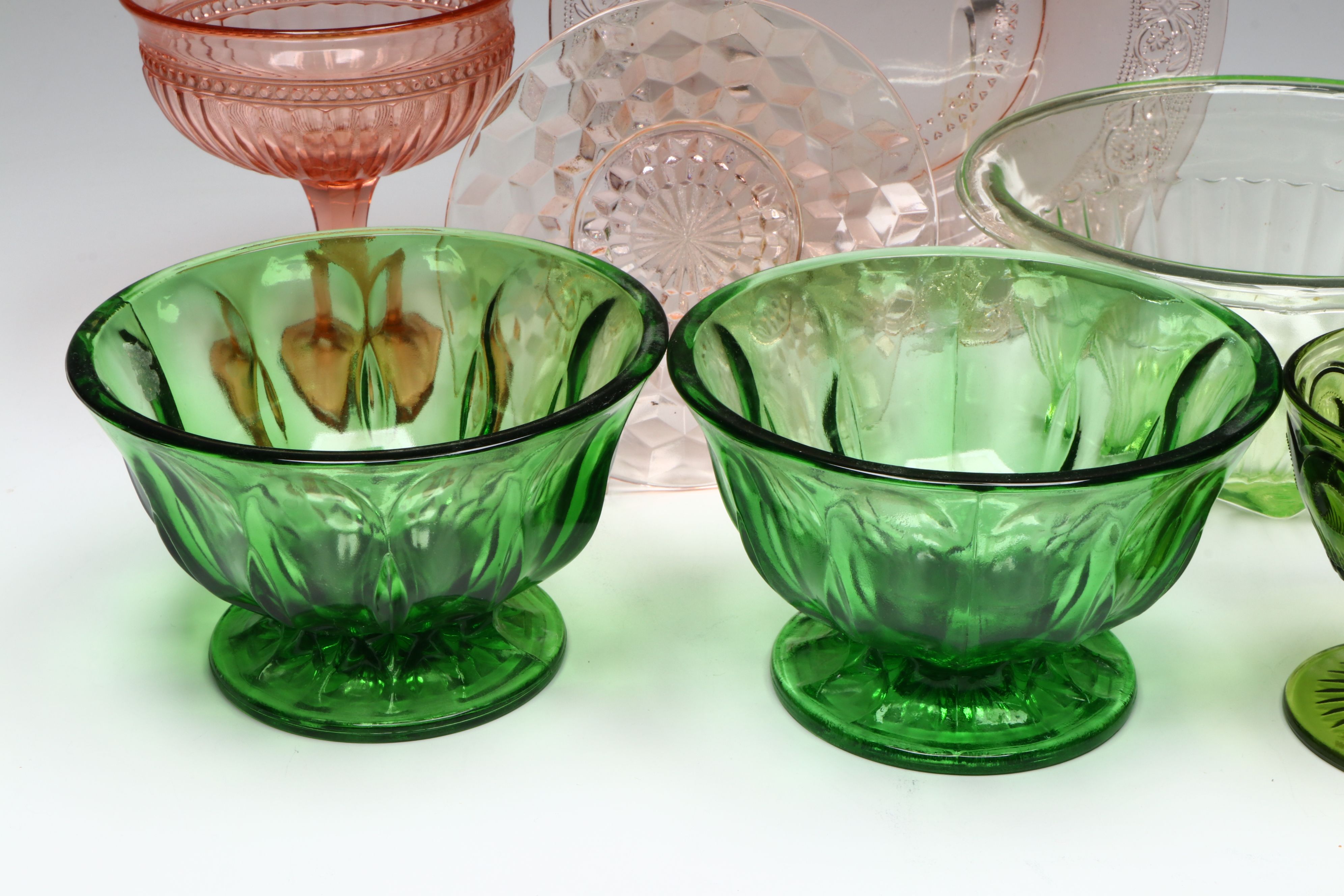 Imperial Glass "Fancy Colonial" Compote with Other Depression and Uranium Glass