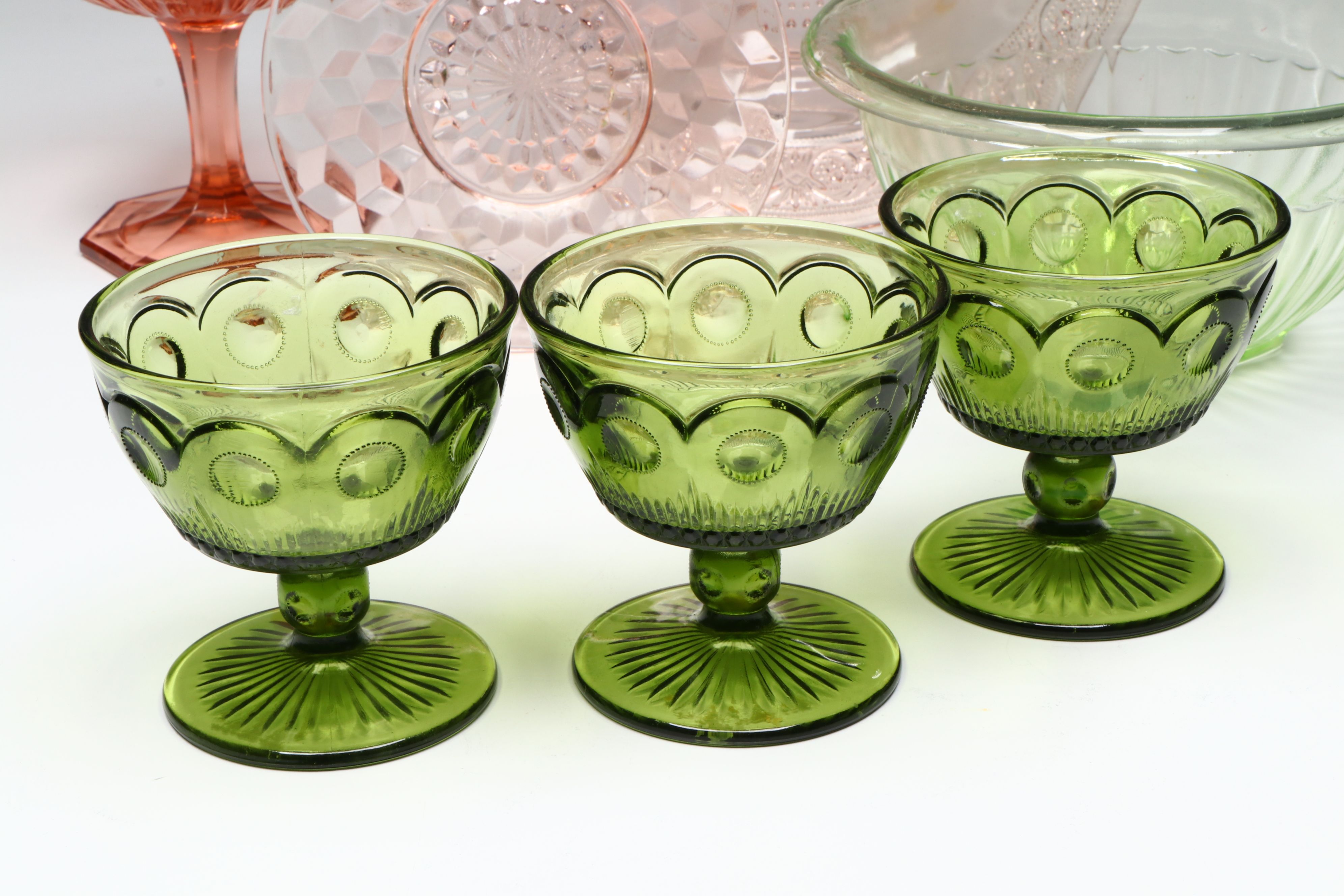 Imperial Glass "Fancy Colonial" Compote with Other Depression and Uranium Glass