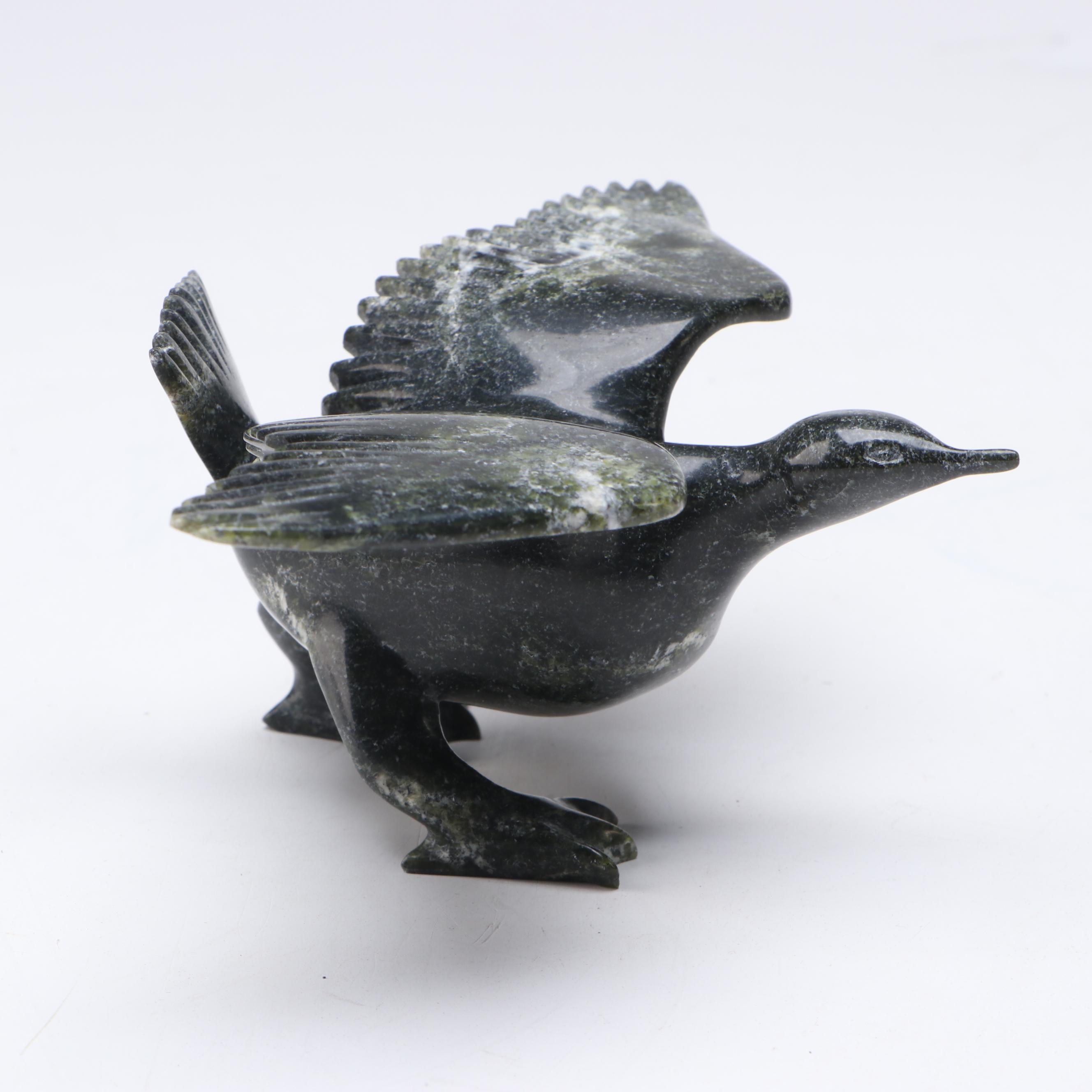Inuit Flying Goose Carved Serpentine Figure