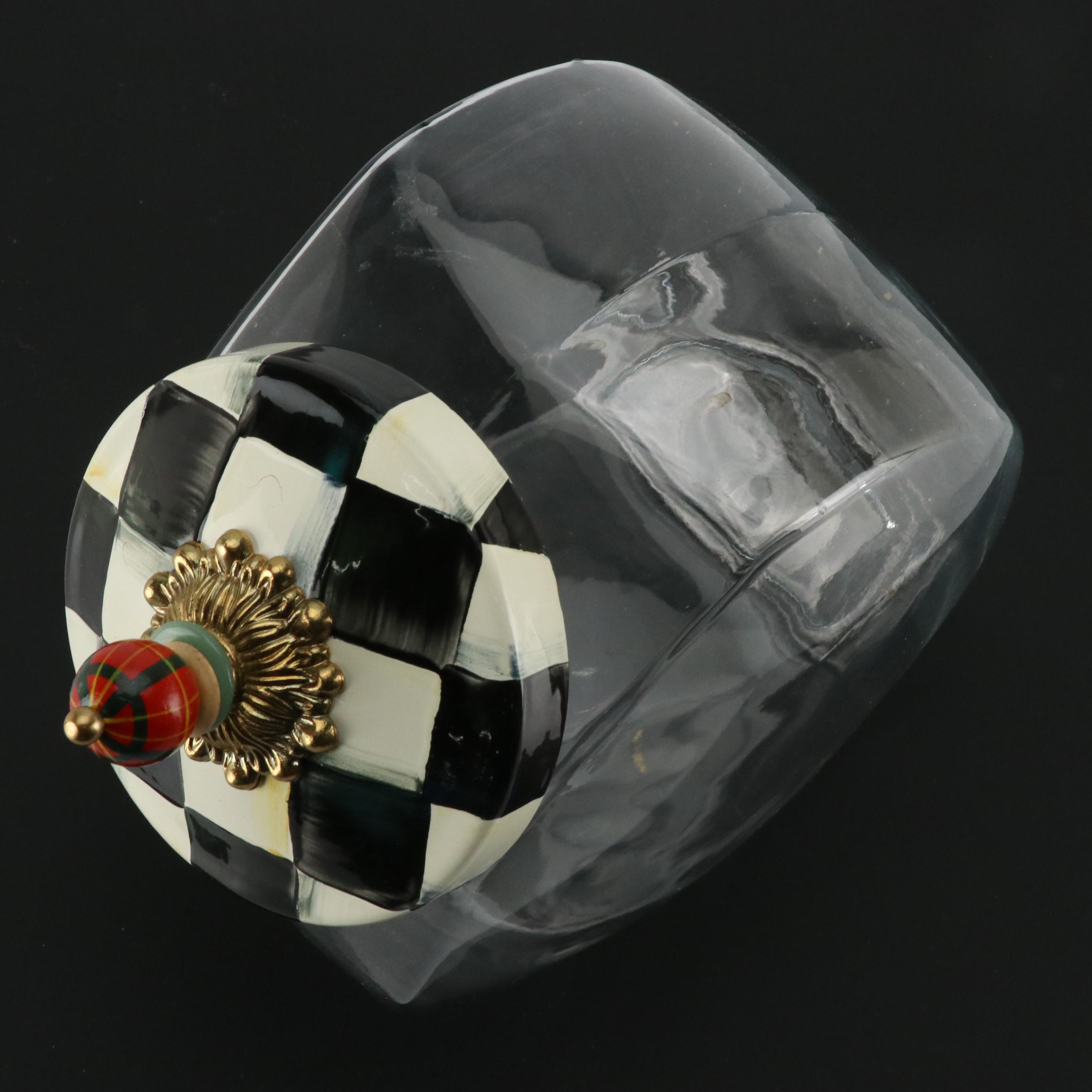 MacKenzie-Childs "Courtly Check" Enamel Lidded Glass Cookie Jar