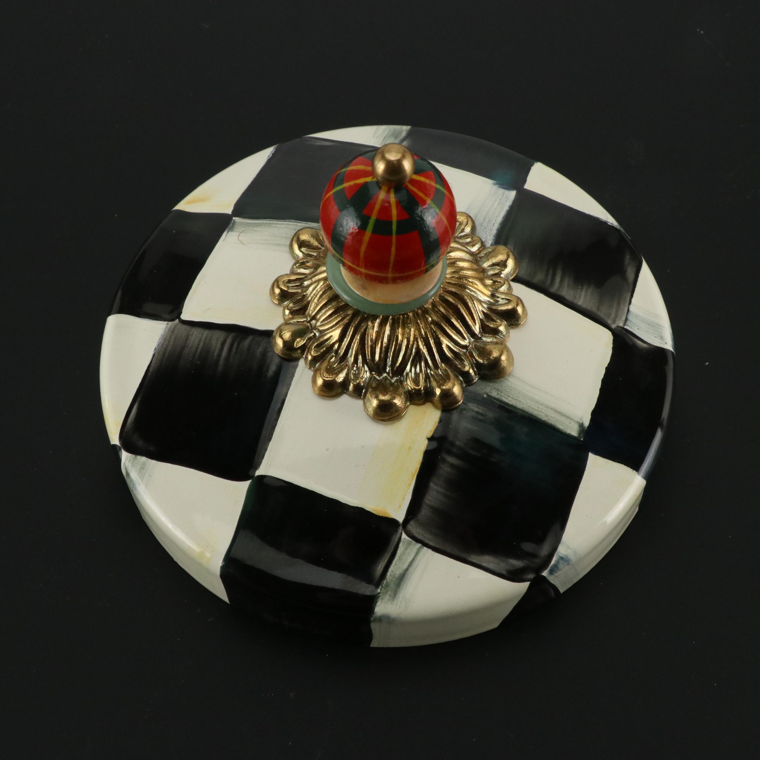 MacKenzie-Childs "Courtly Check" Enamel Lidded Glass Cookie Jar