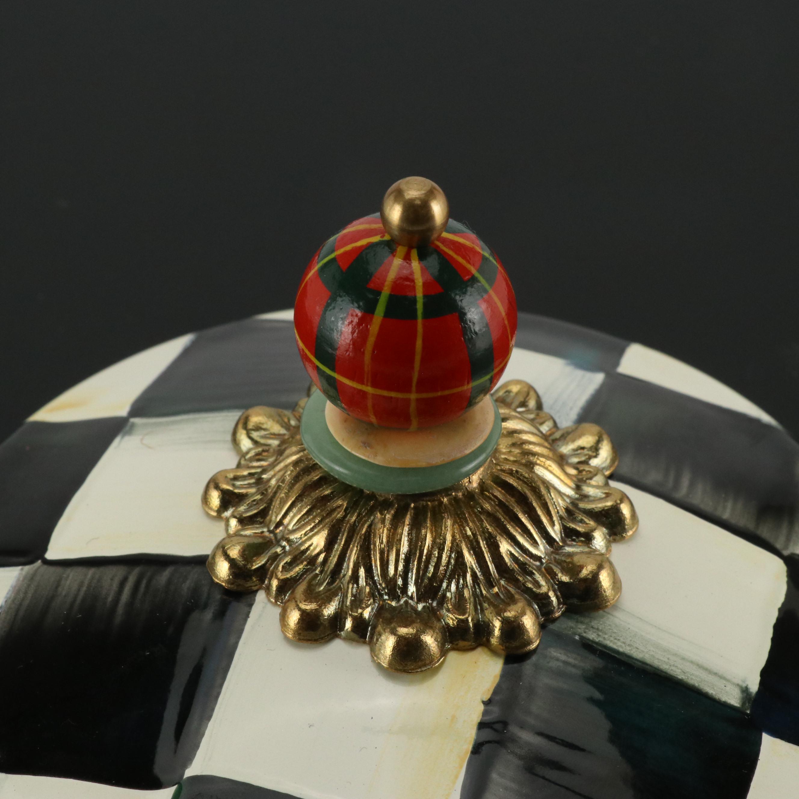 MacKenzie-Childs "Courtly Check" Enamel Lidded Glass Cookie Jar