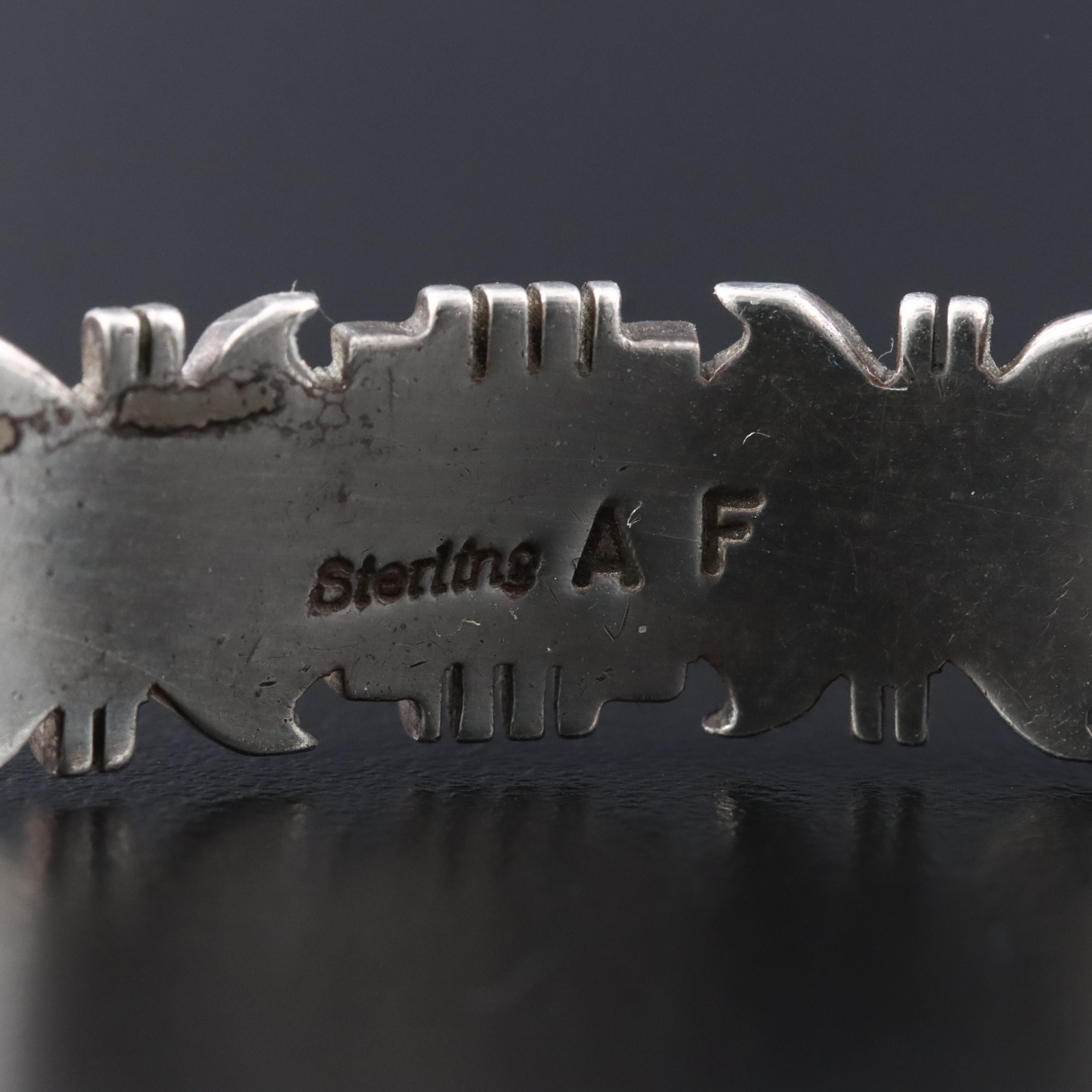 Southwestern Signed Sterling Coral Inlay Cuff Bracelet