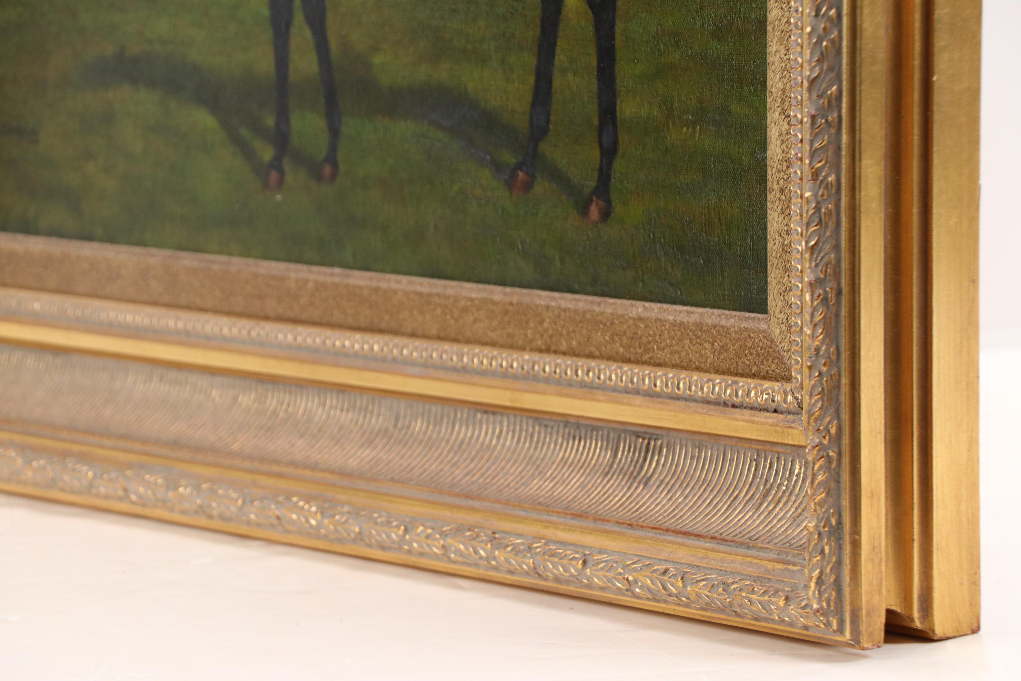 T. Shipley Equestrian Oil Painting of Jockey with Black Horse, Circa Mid-20th C.