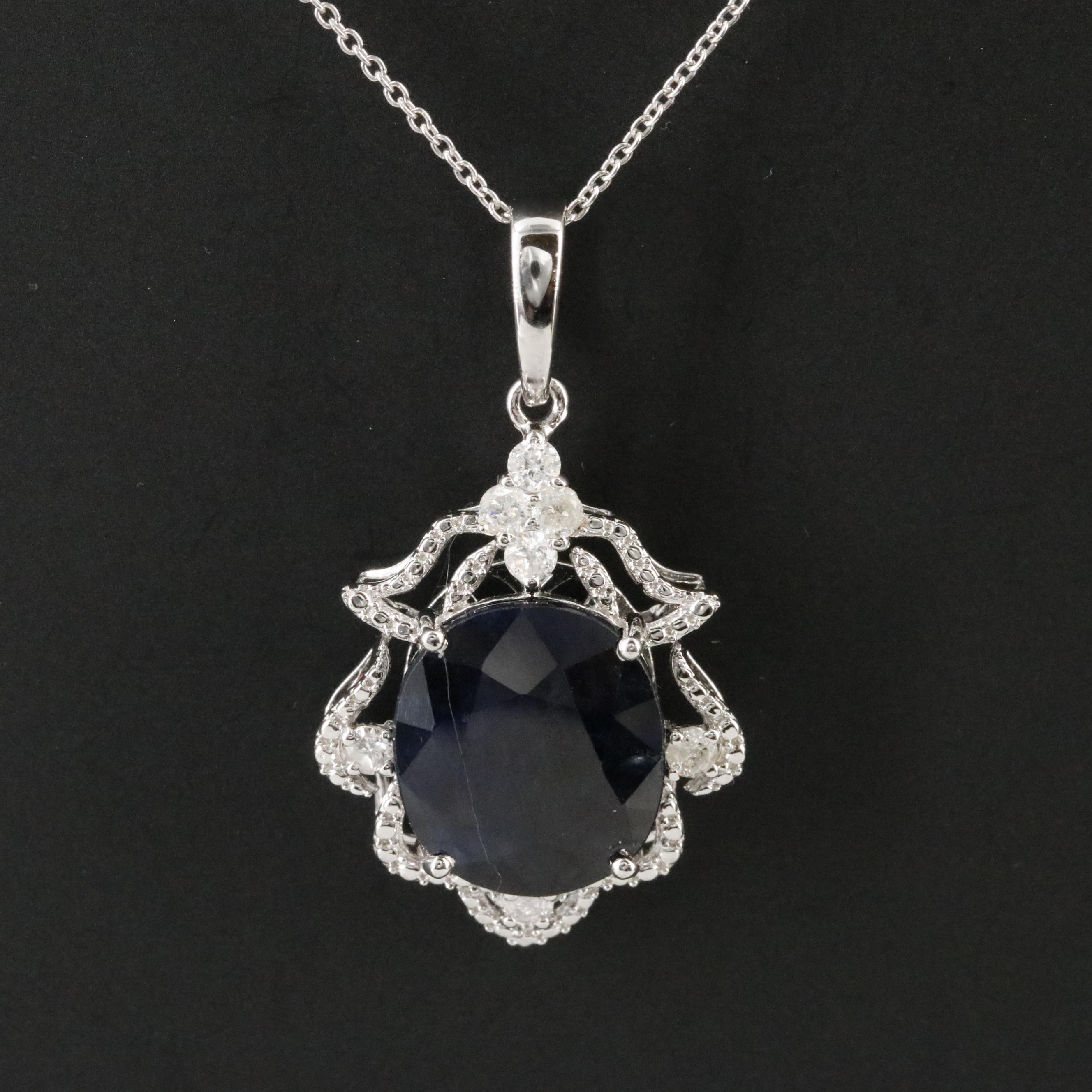 Oscar Friedman Sterling Filled Corundum and Diamond Pendant Necklace